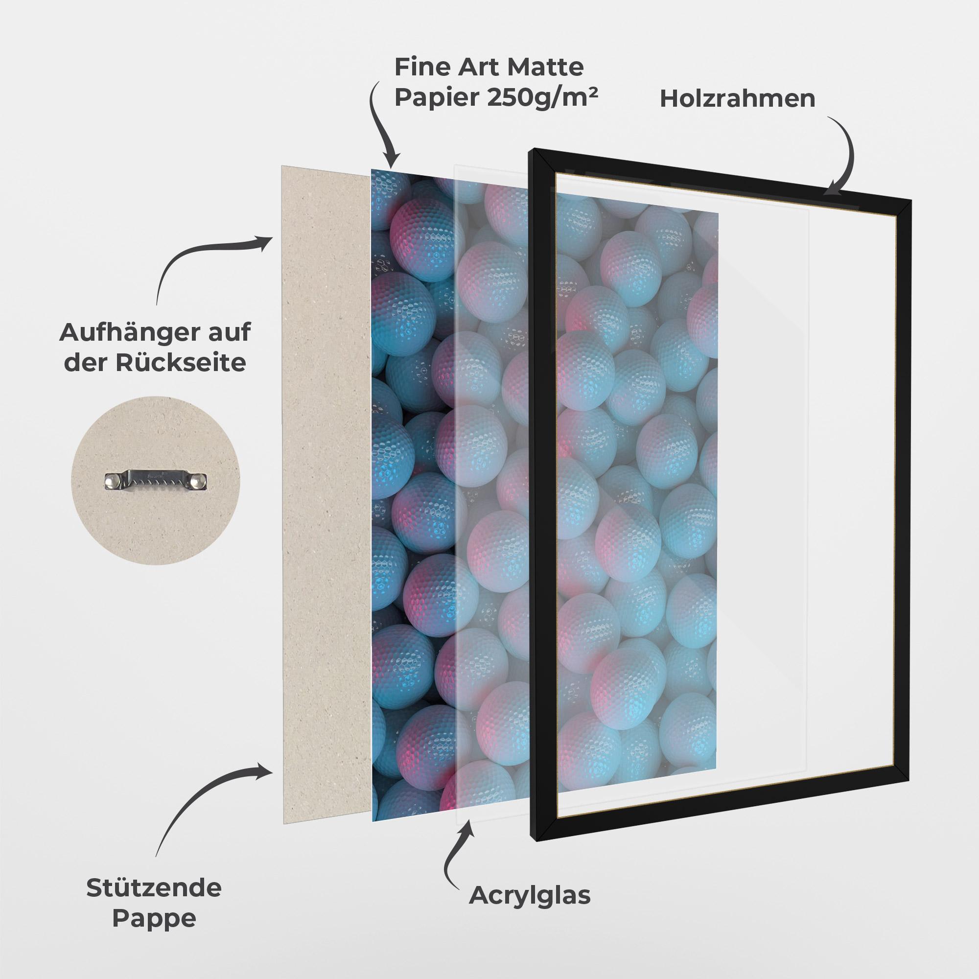 Gerahmte Poster Blue Light Golf Ball mockup 1