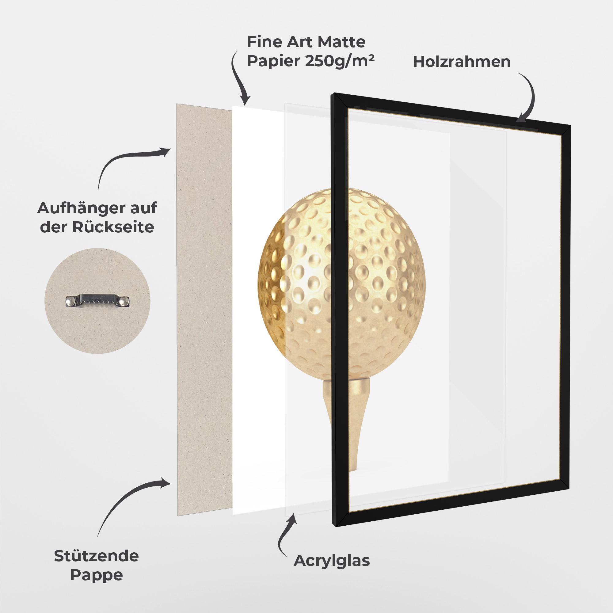 Gerahmte Poster Golden Golf Ball mockup 1