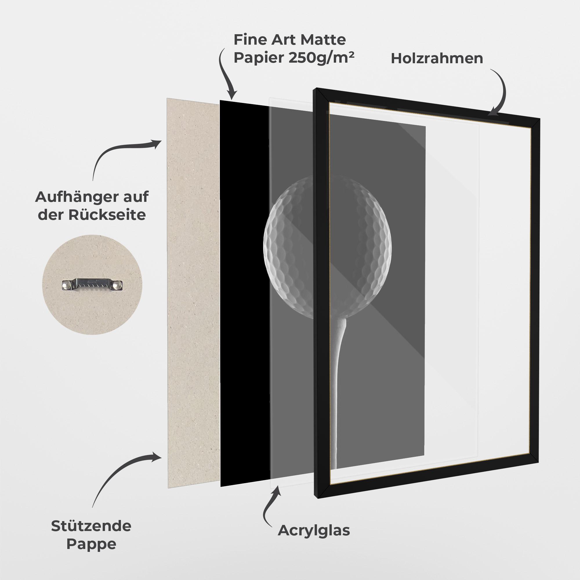 Gerahmte Poster Golf Ball Black mockup 1
