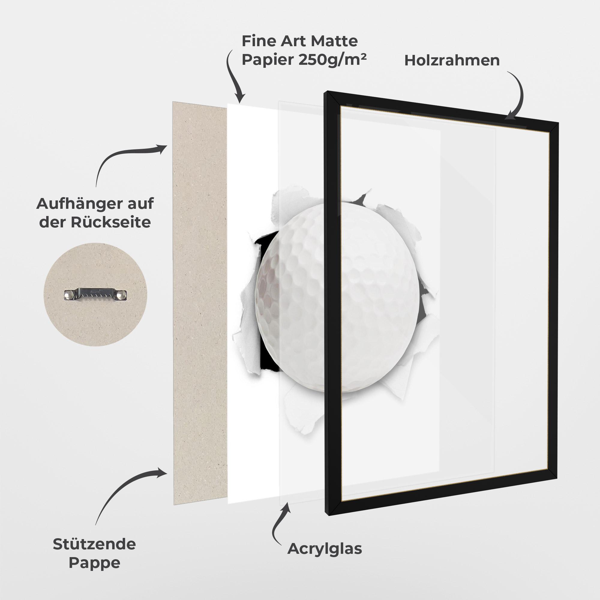 Gerahmte Poster Golf Ball Bursting Hole mockup 1