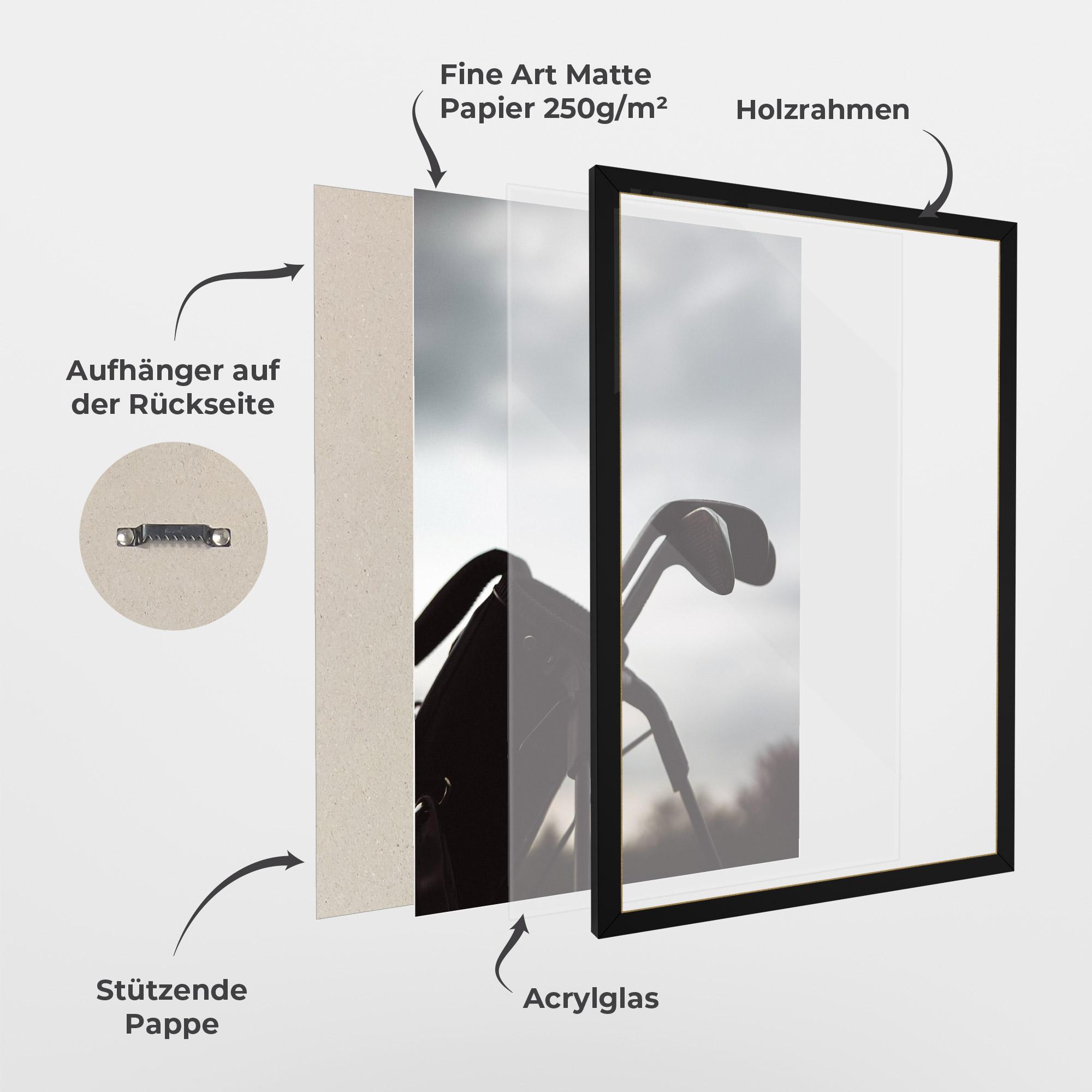 Gerahmte Poster Golf Set Shilouette mockup 1