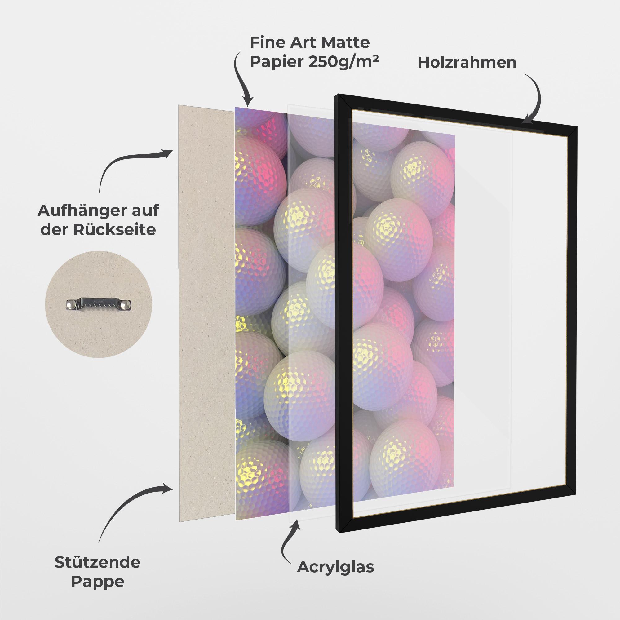 Gerahmte Poster Purple Light Golf Ball mockup 1