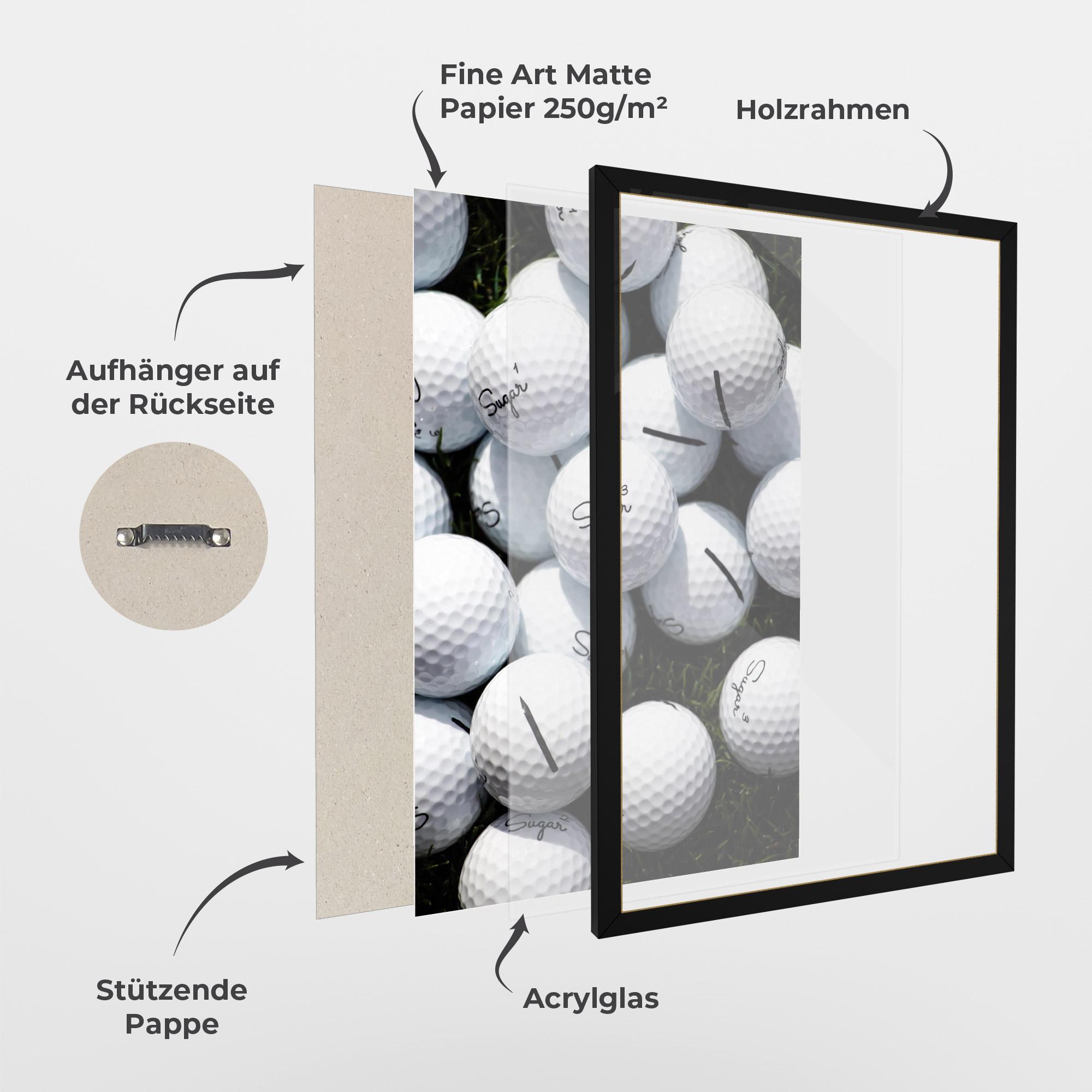 Gerahmte Poster White Sugar Golf Balls mockup 1