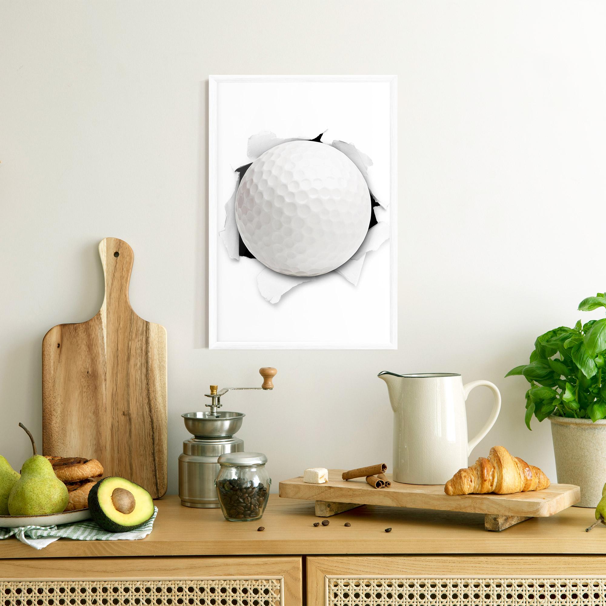 Gerahmte Poster Golf Ball Bursting Hole mockup 8