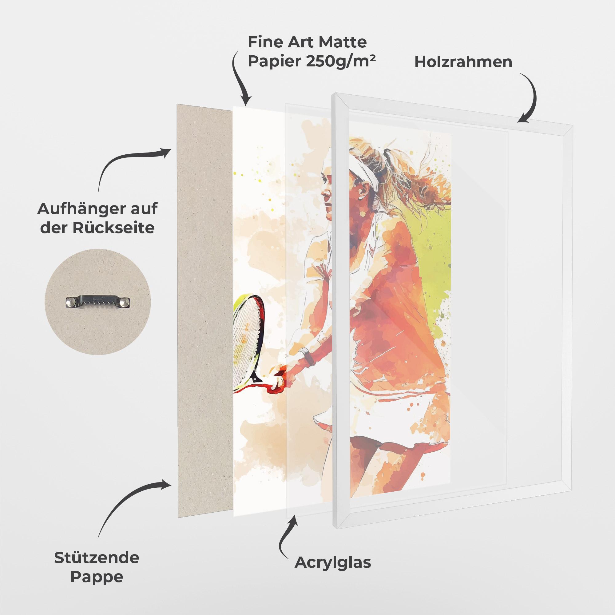 Gerahmte Poster Orange Watercolor Tennis mockup 1