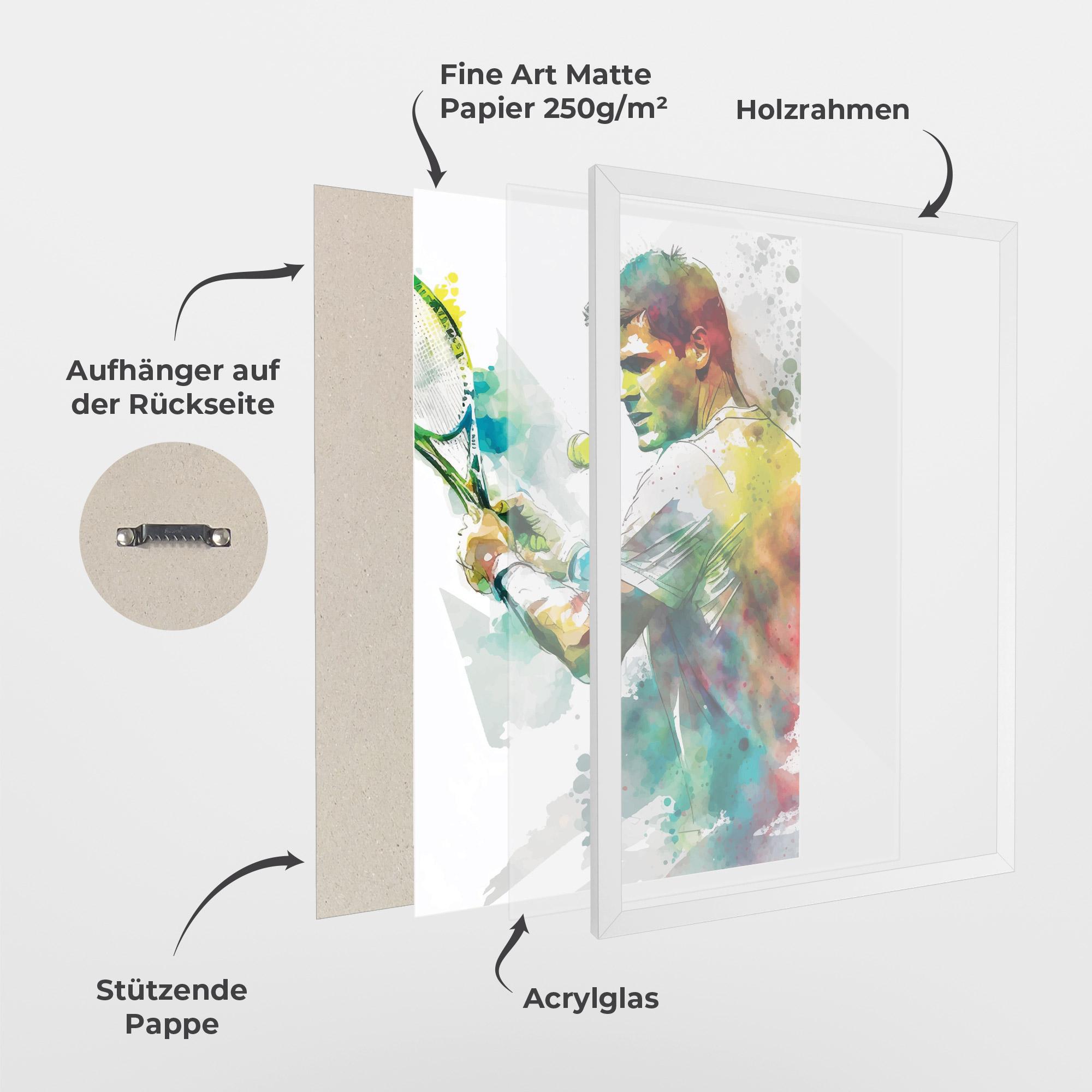 Gerahmte Poster Tenis Watercolor mockup 1