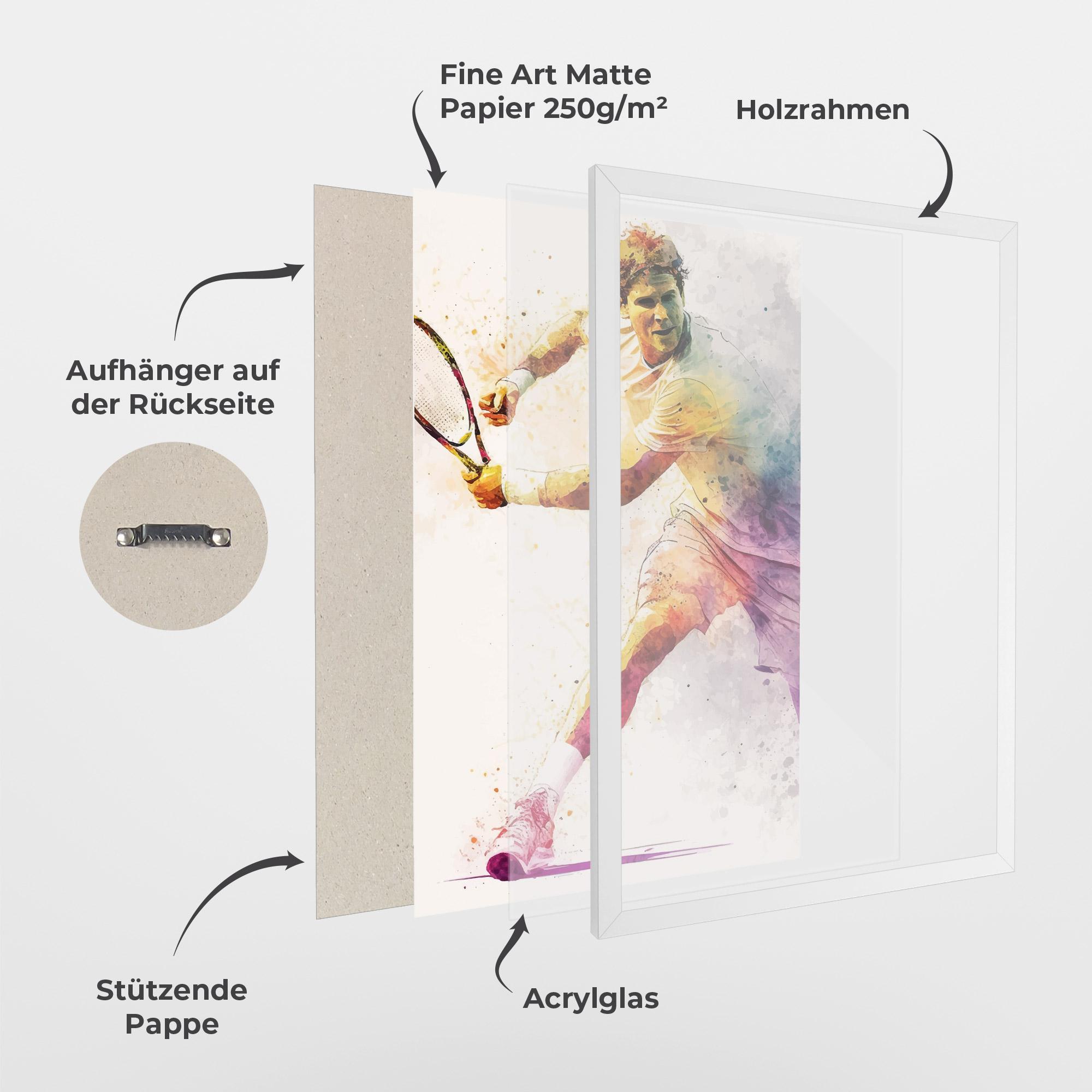 Gerahmte Poster Watercolor Tennis mockup 1