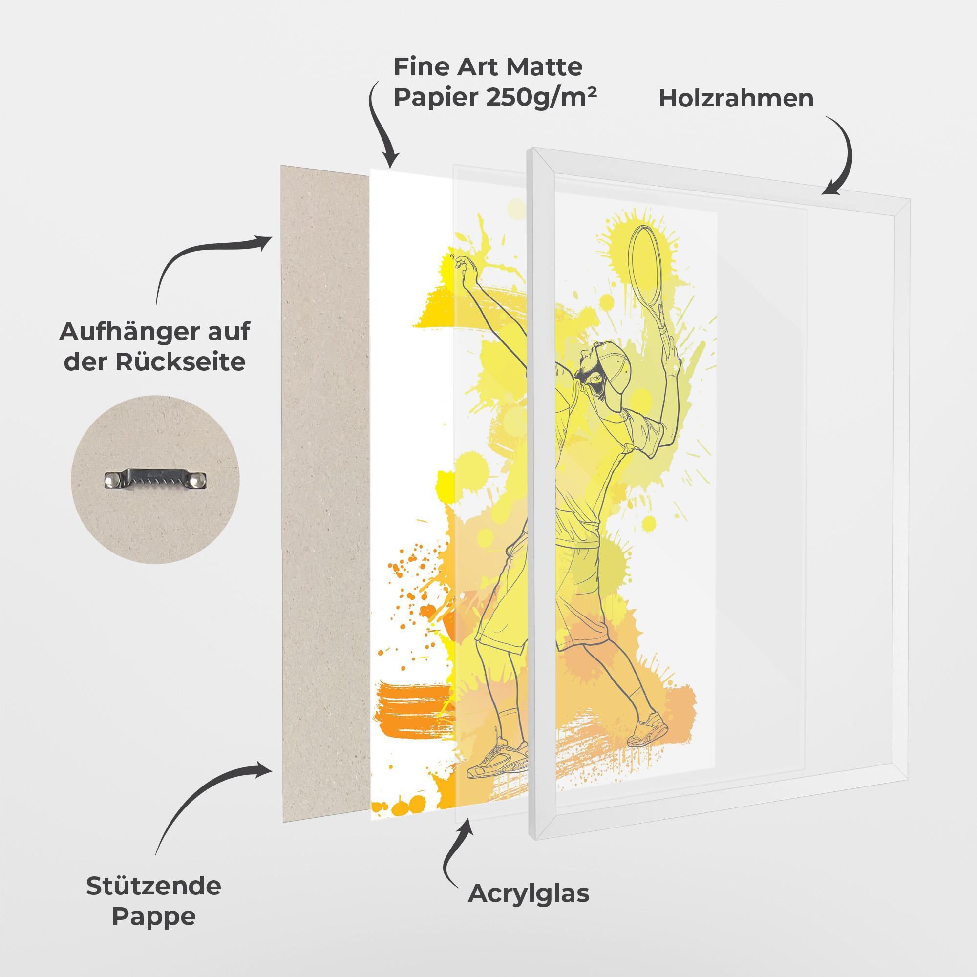 Gerahmte Poster Yellow Art Tennis mockup 1