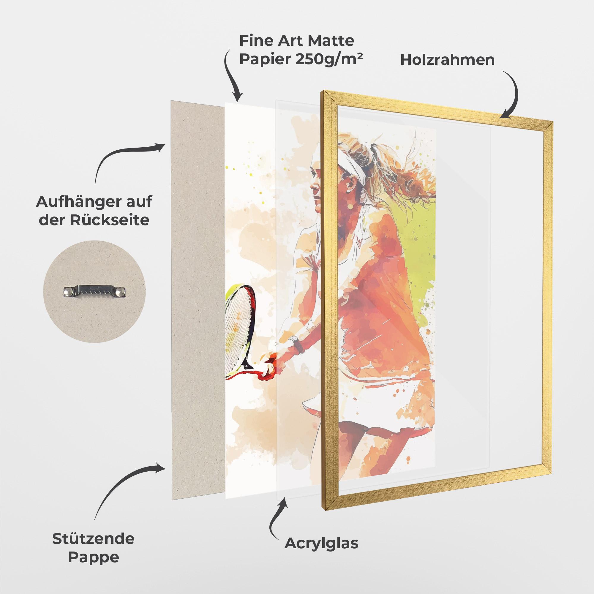 Gerahmte Poster Orange Watercolor Tennis mockup 1