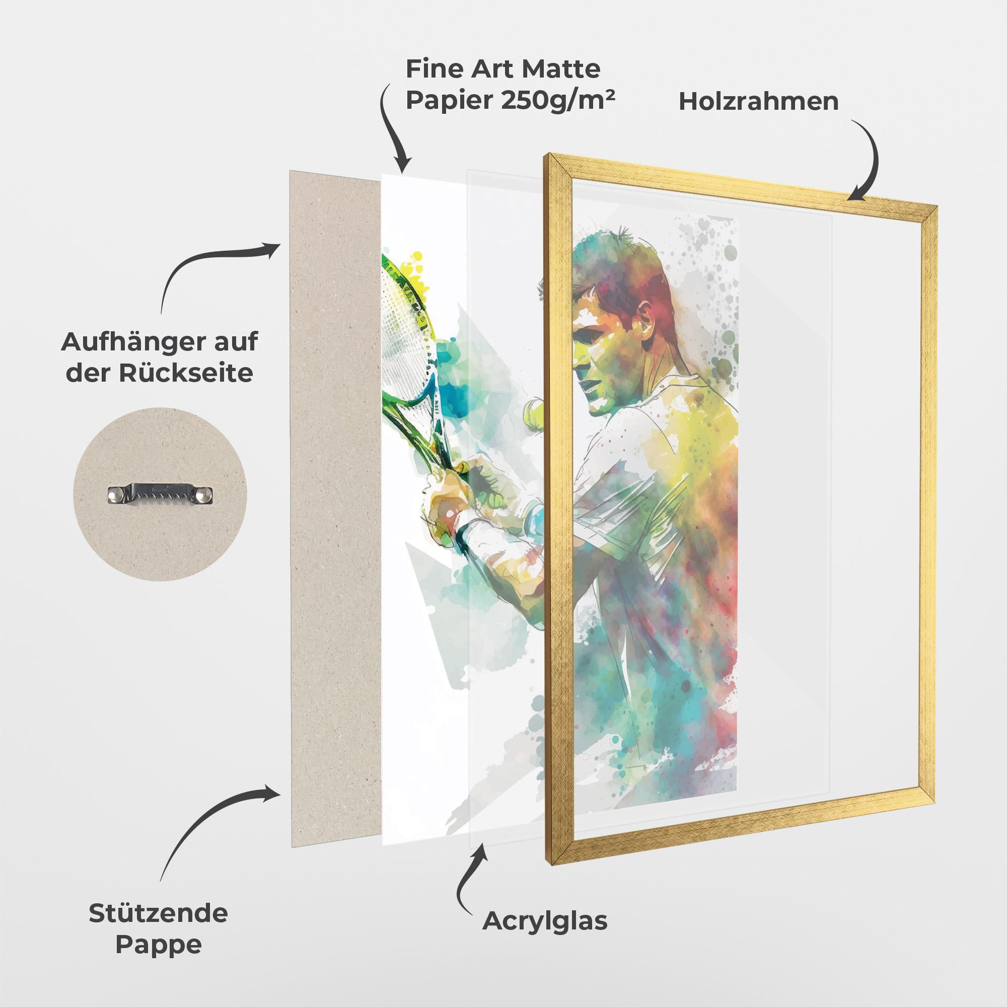 Gerahmte Poster Tenis Watercolor mockup 1
