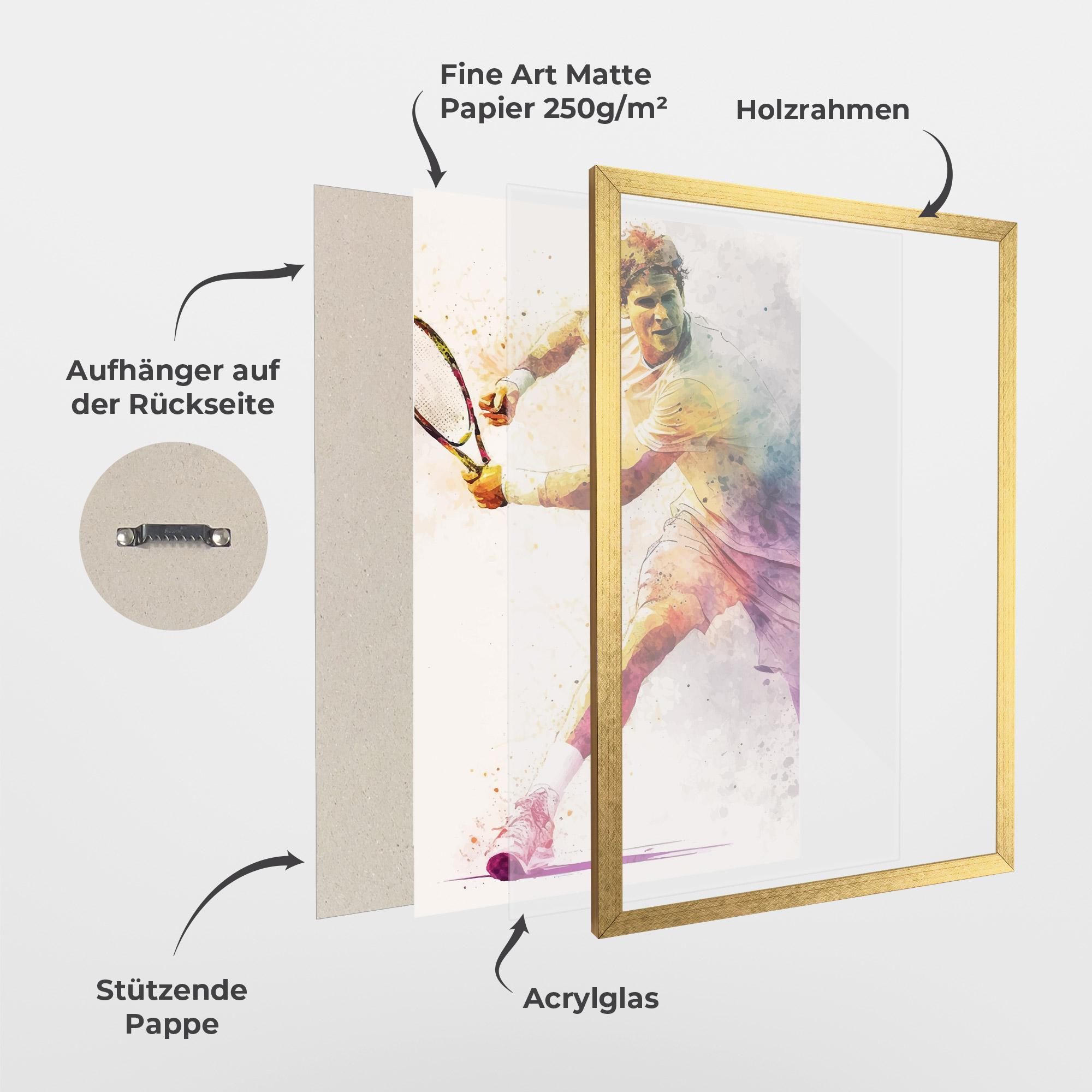 Gerahmte Poster Watercolor Tennis mockup 1