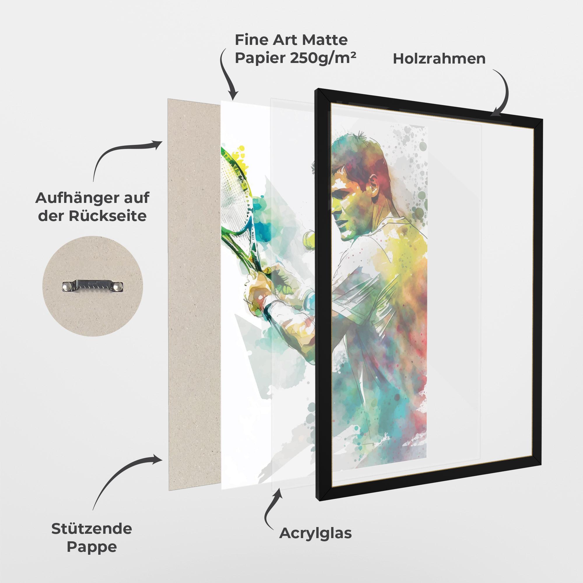 Gerahmte Poster Tenis Watercolor mockup 1