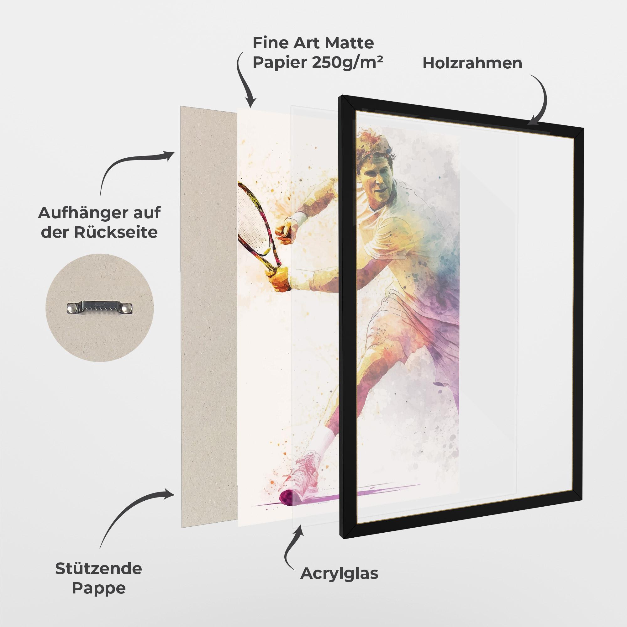 Gerahmte Poster Watercolor Tennis mockup 1