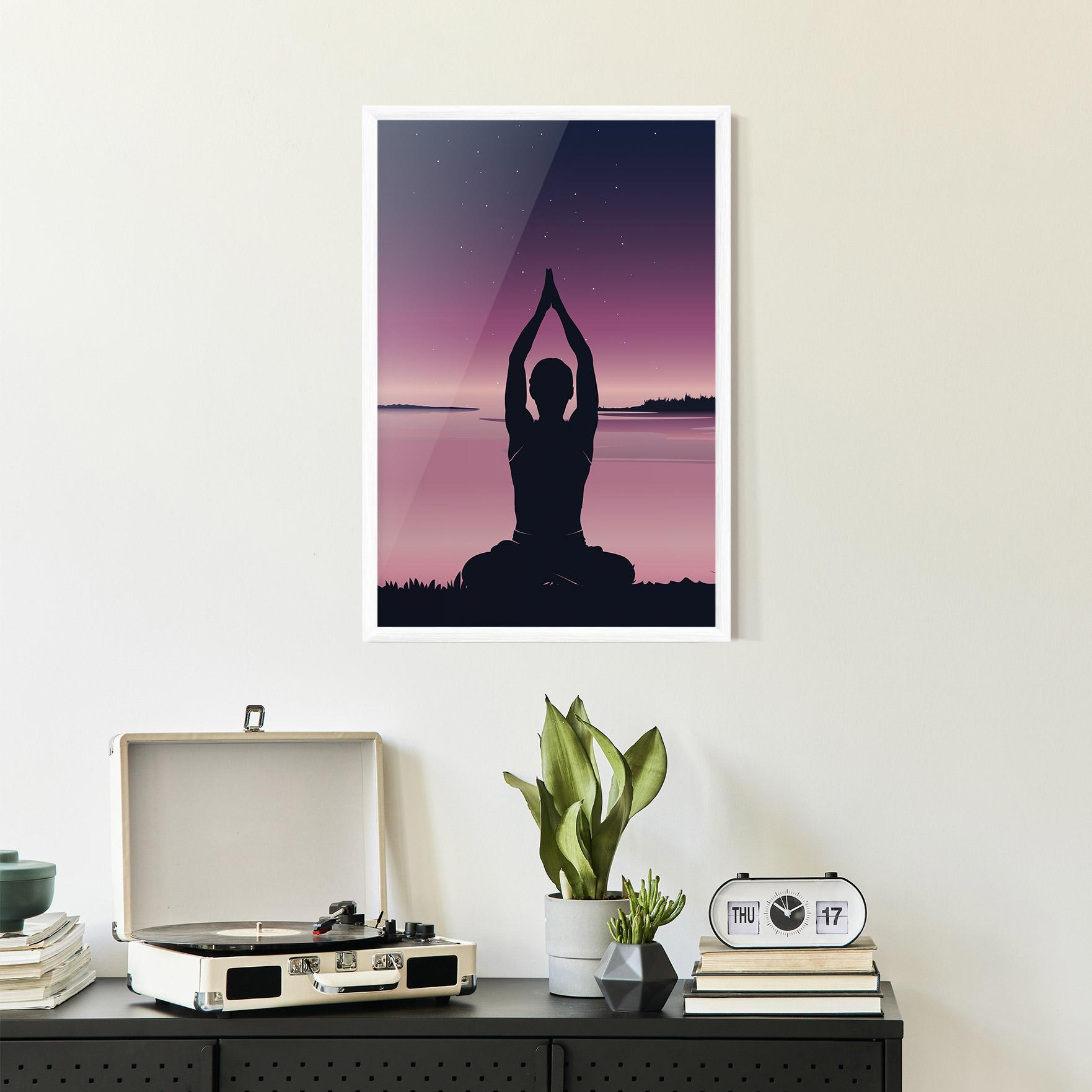 Gerahmte Poster Yoga Purple Sky mockup 2
