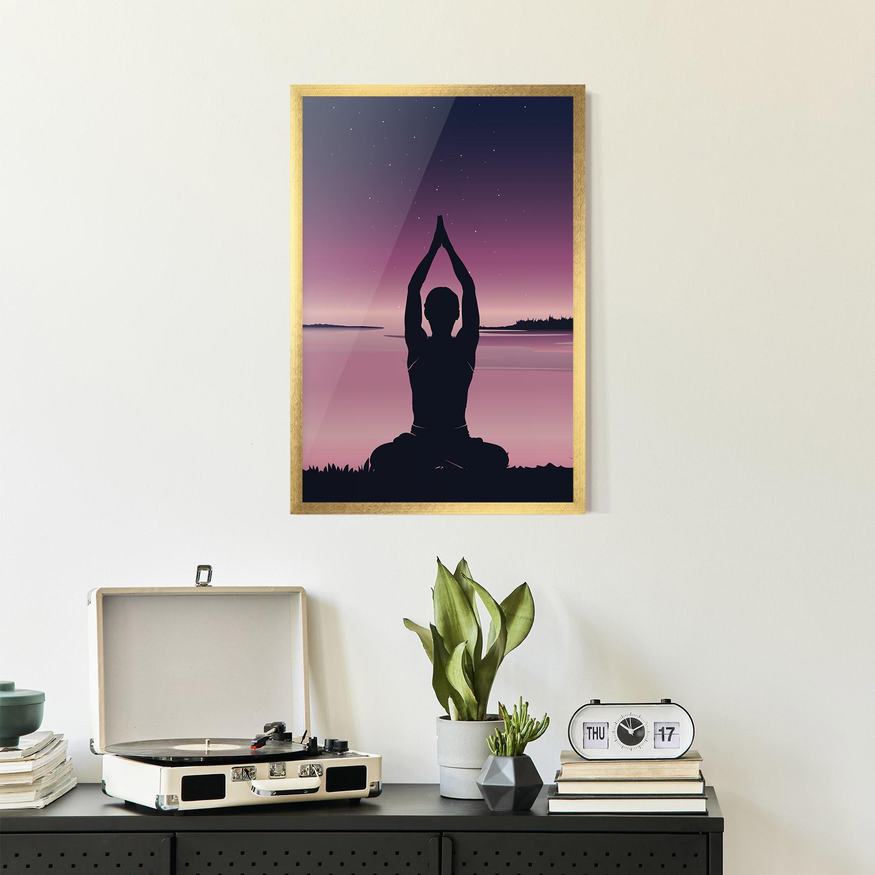 Gerahmte Poster Yoga Purple Sky mockup 2
