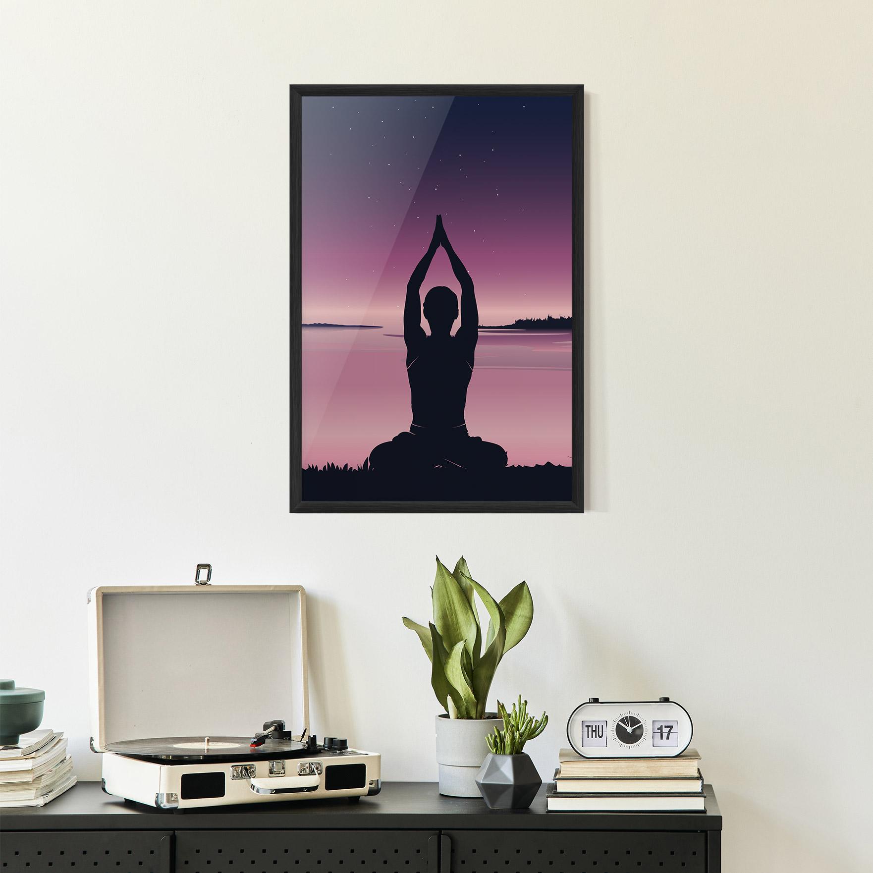 Gerahmte Poster Yoga Purple Sky mockup 2