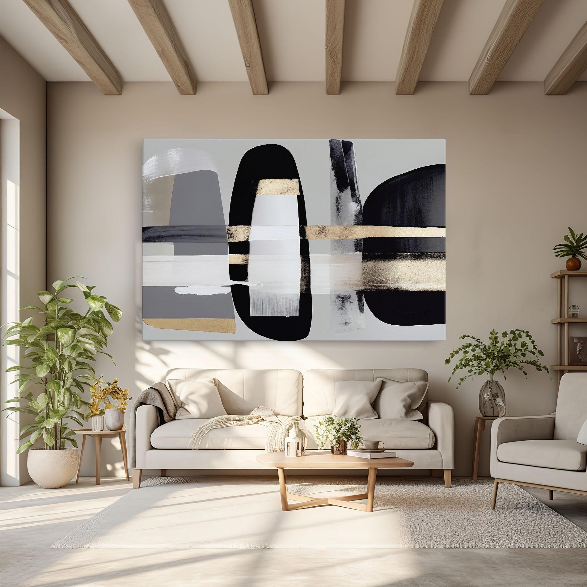 Leinwandbild Abstract Gold Painting With Black mockup 6