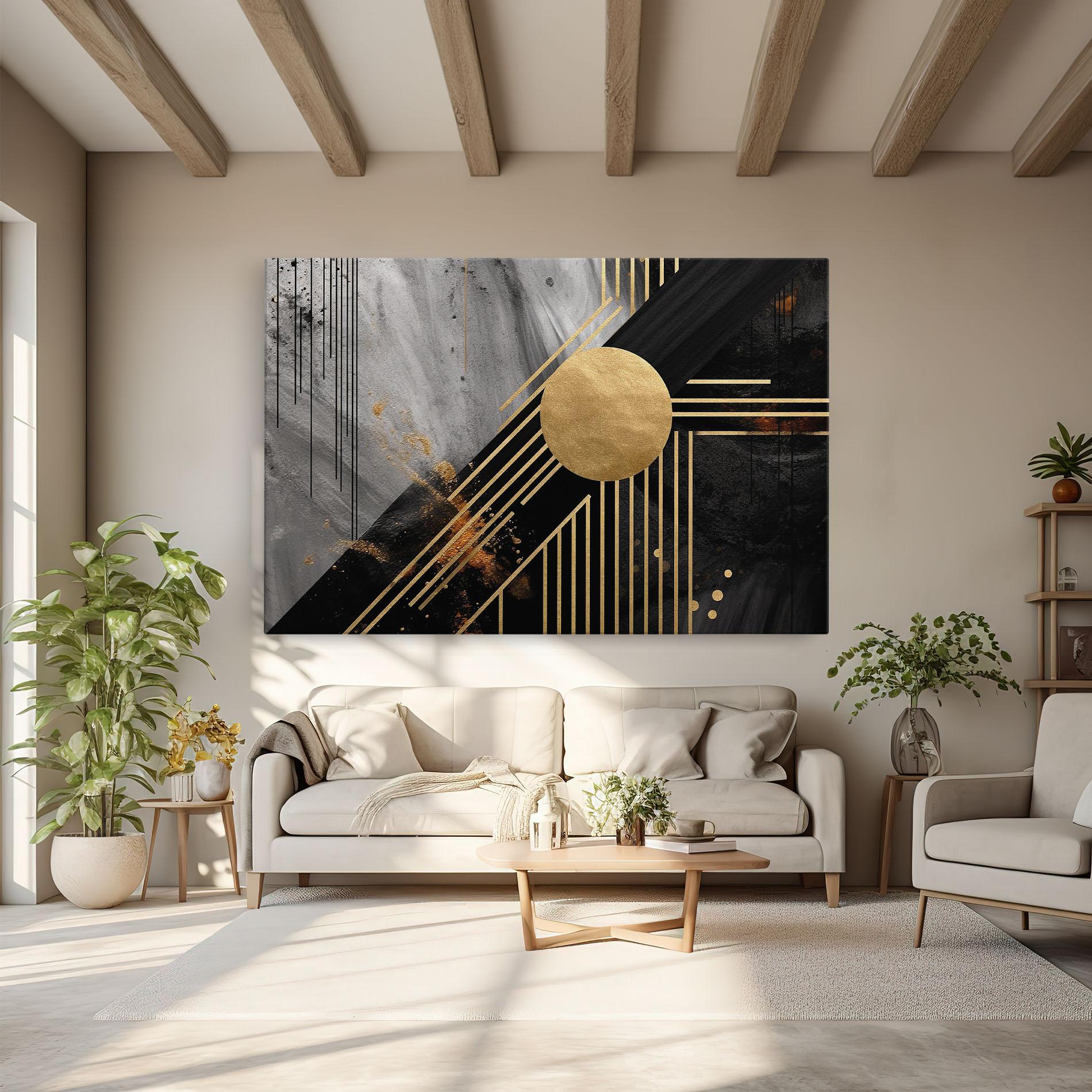 Leinwandbild Gold Circle With Lines mockup 6