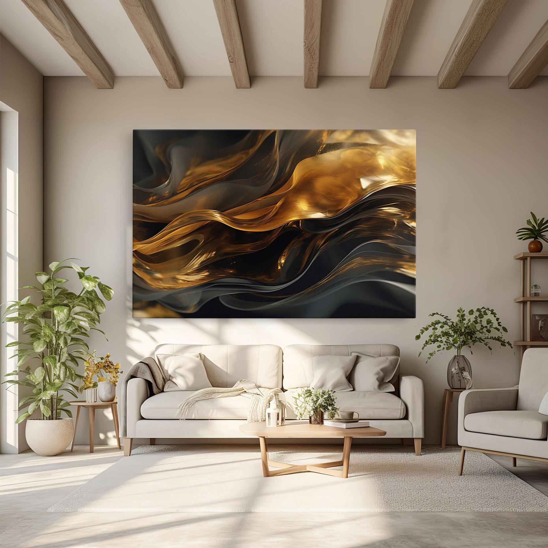 Leinwandbild Gold With Black Wave mockup 6