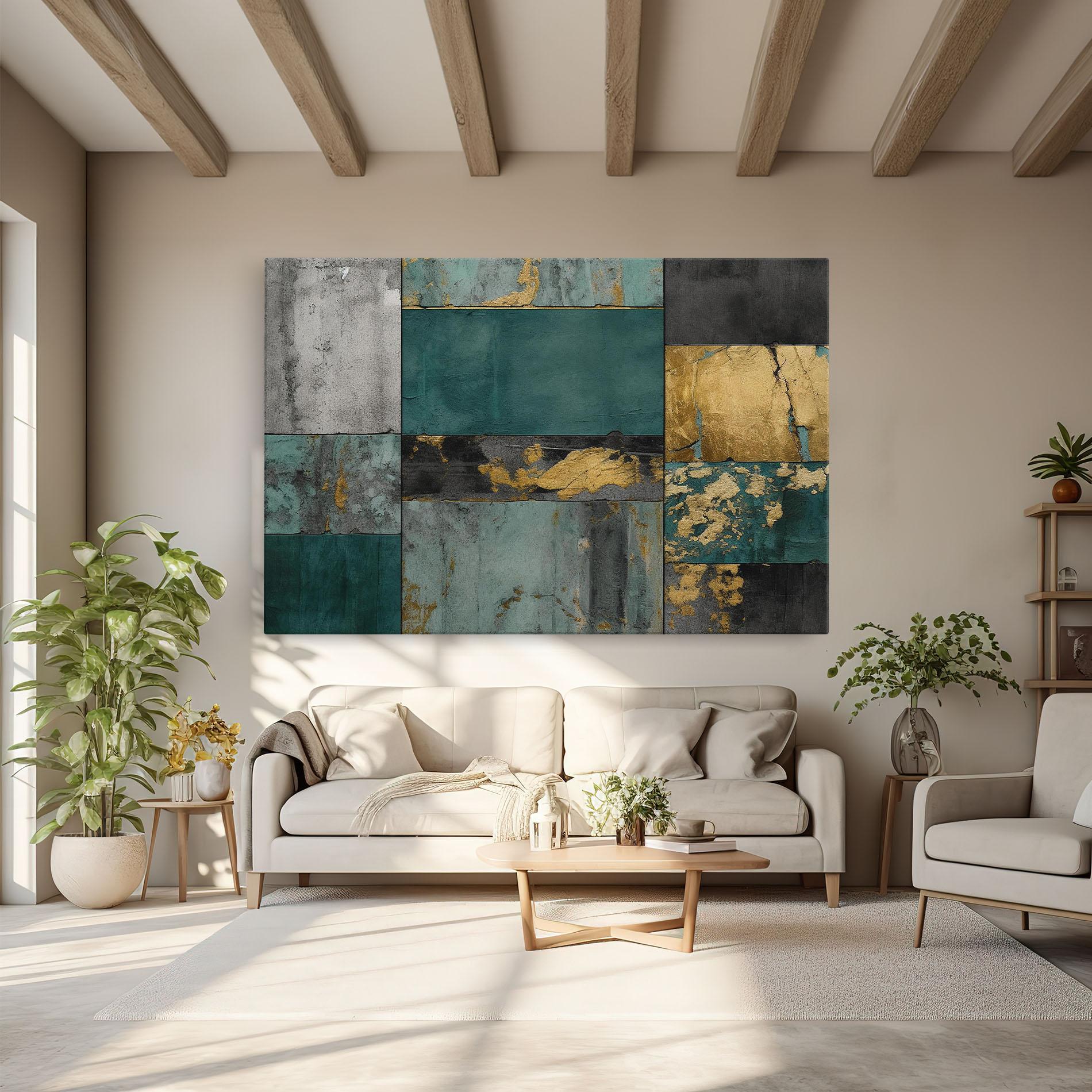 Leinwandbild Golden Green Painting mockup 6