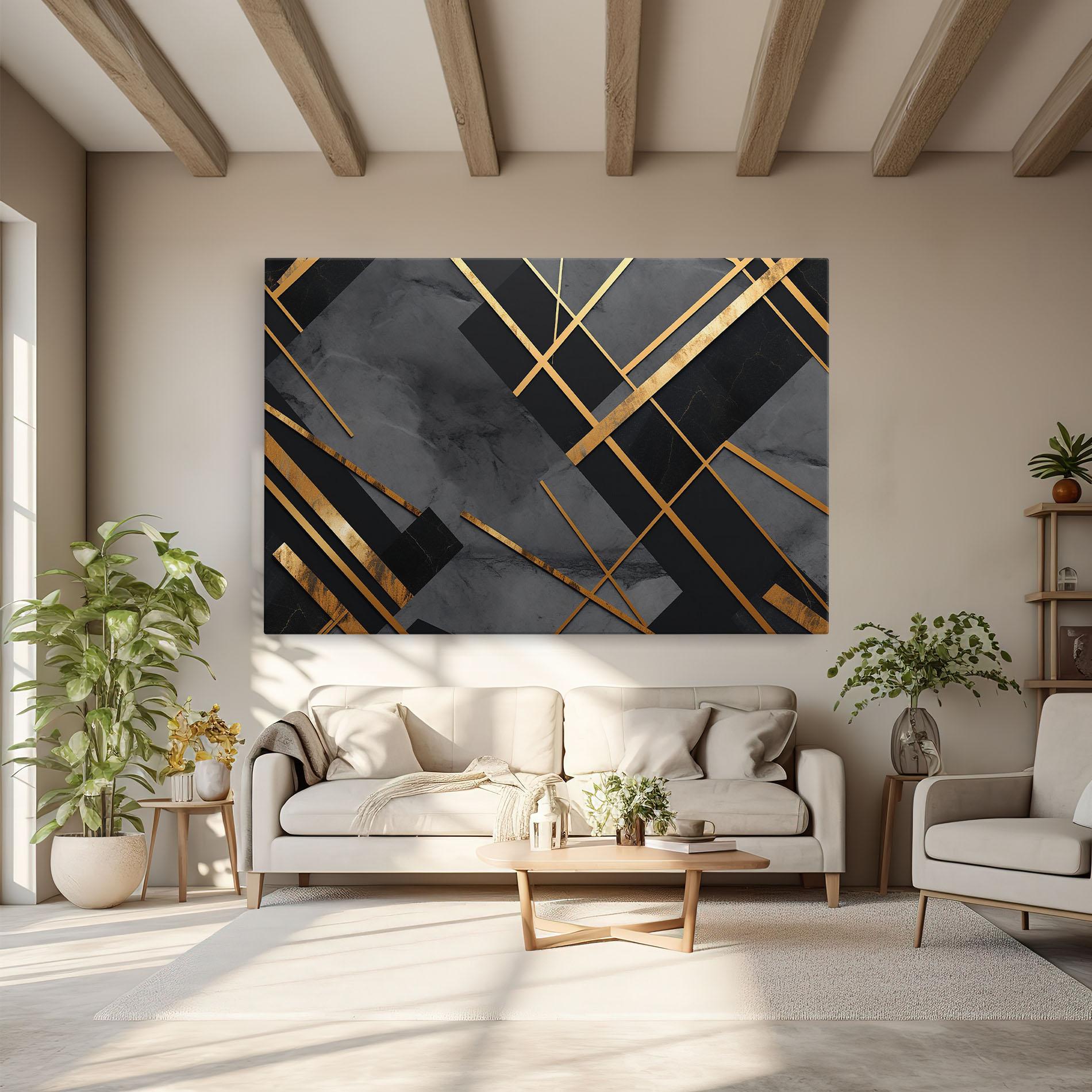 Leinwandbild Grey Painting With Gold Lines mockup 6