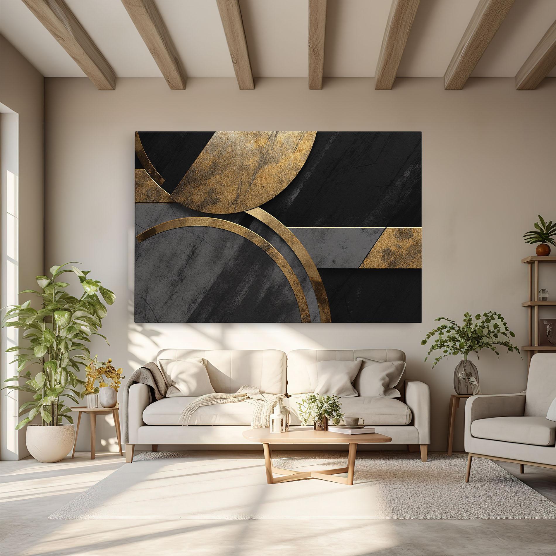 Leinwandbild Grey With Gold Painting mockup 6