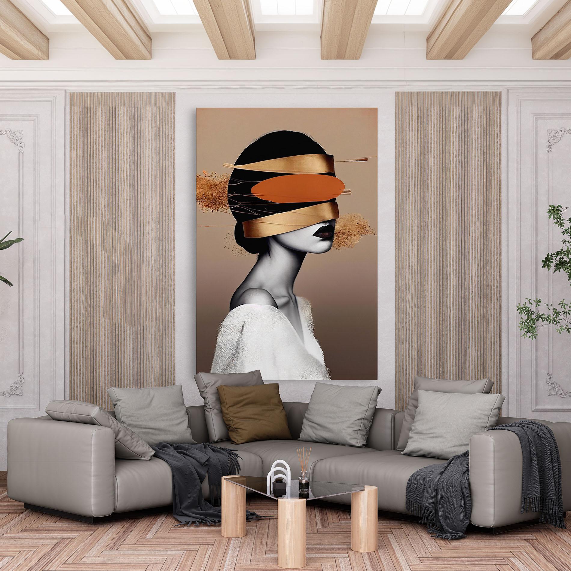 Leinwandbild Woman With Gold Lines mockup 6