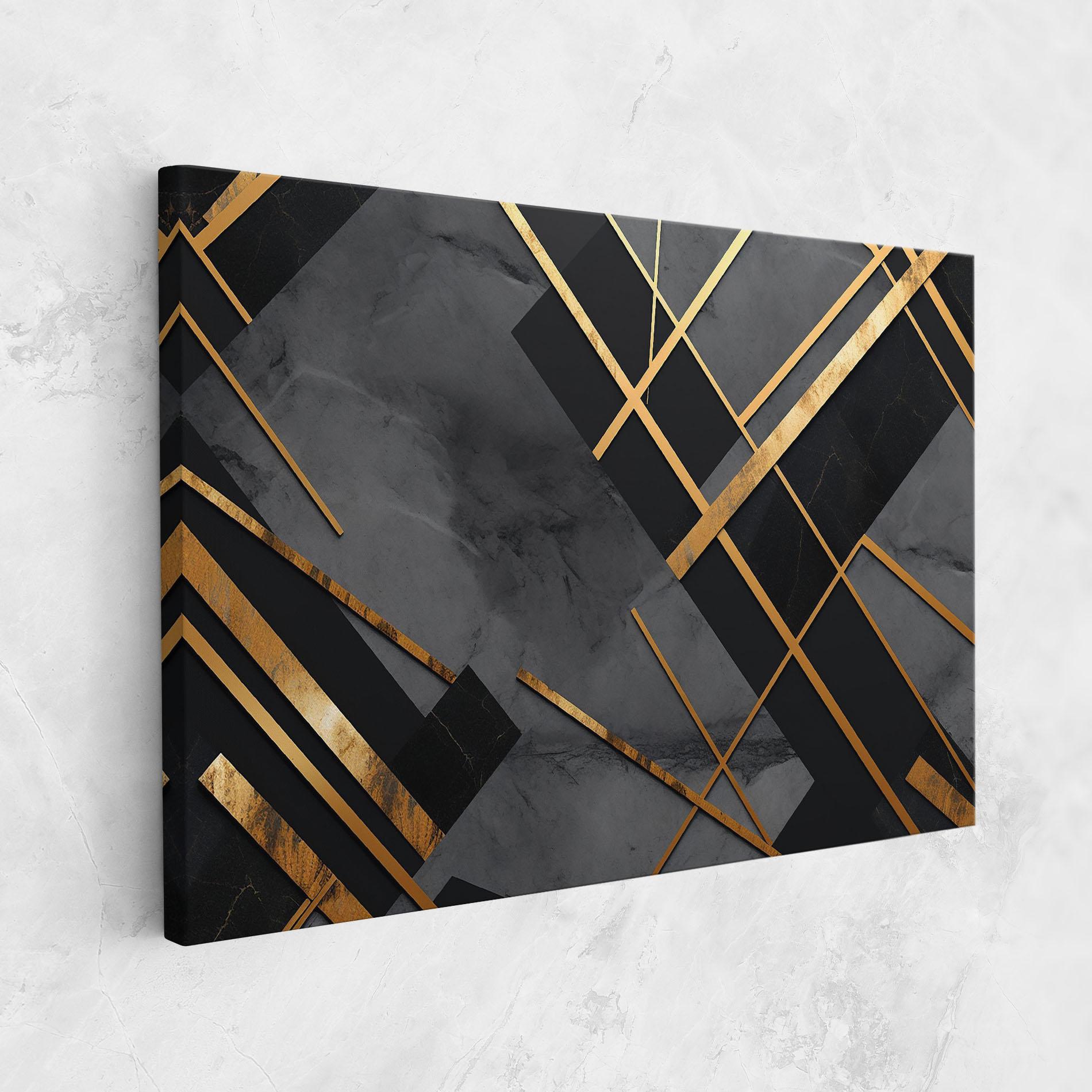 Leinwandbild Grey Painting With Gold Lines mockup 1