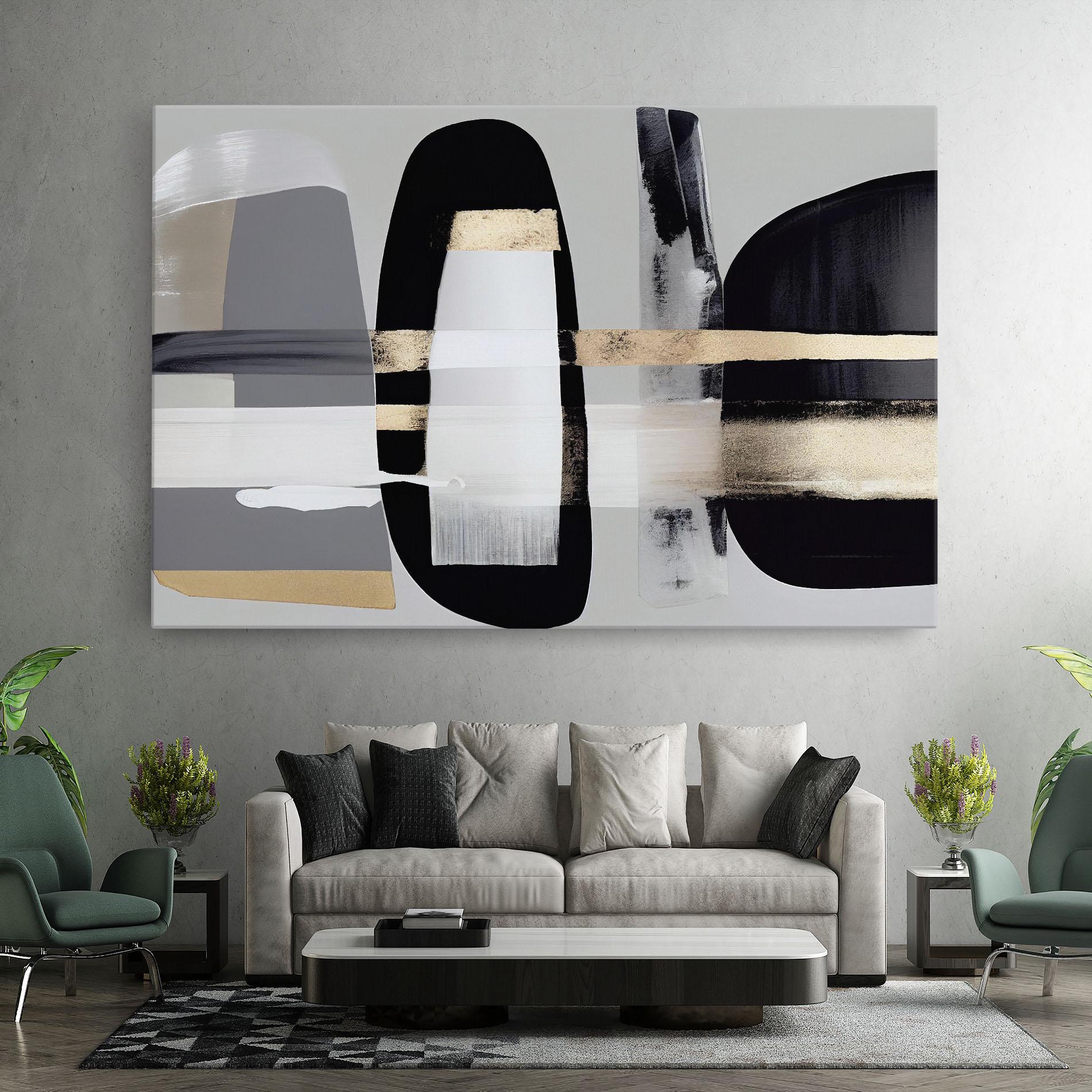Leinwandbild Abstract Gold Painting With Black mockup 7