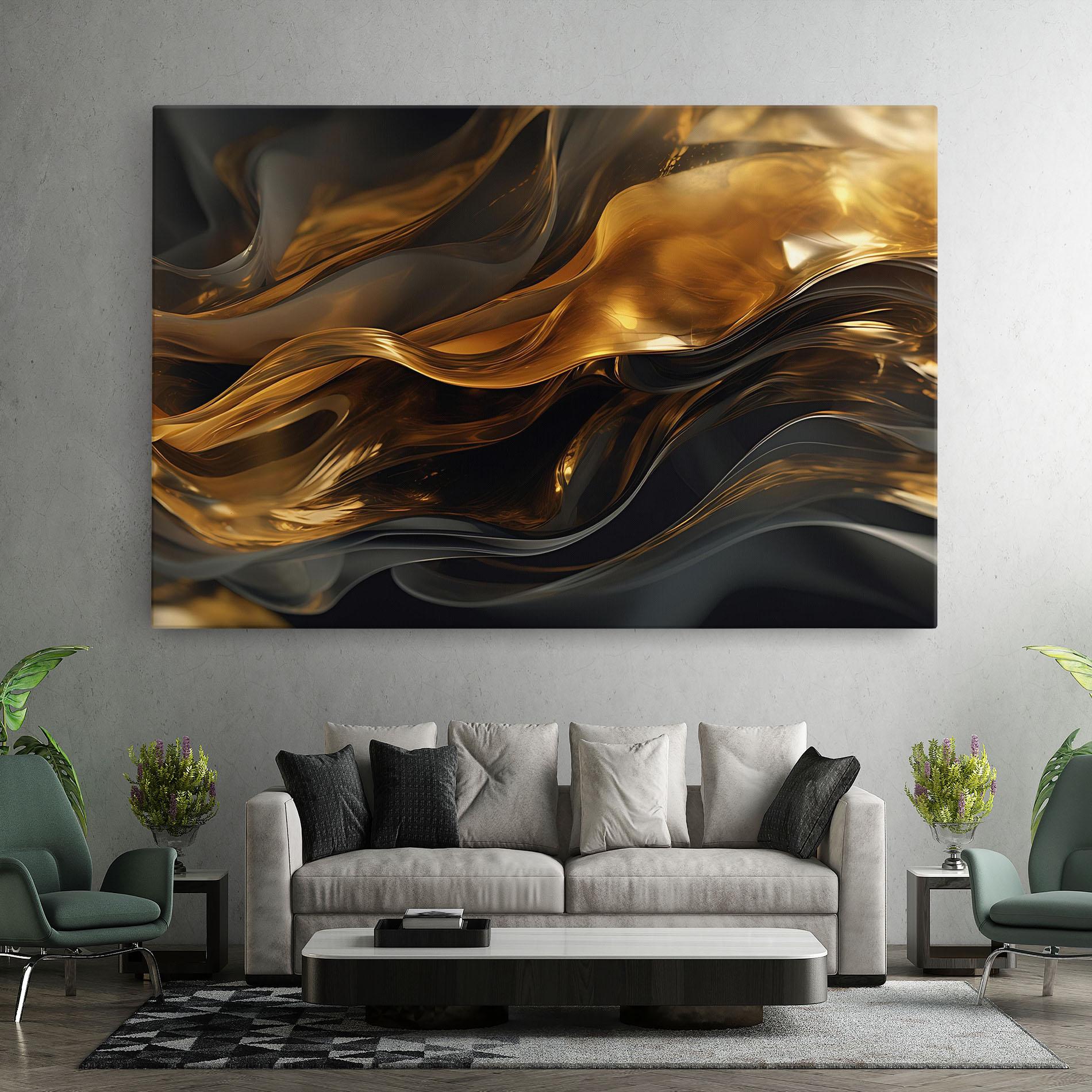 Leinwandbild Gold With Black Wave mockup 7