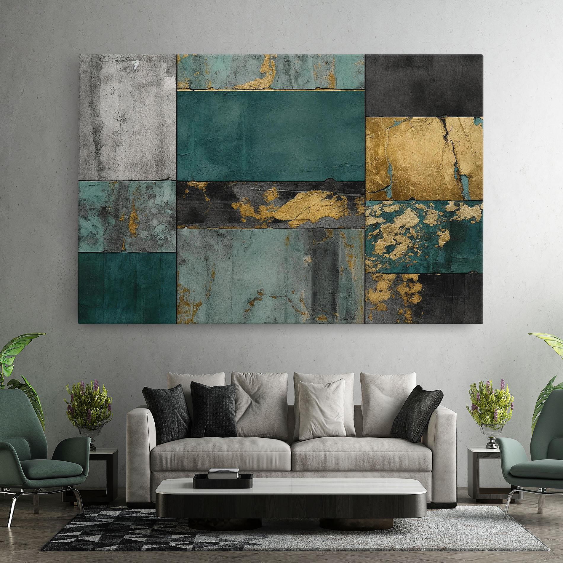 Leinwandbild Golden Green Painting mockup 7