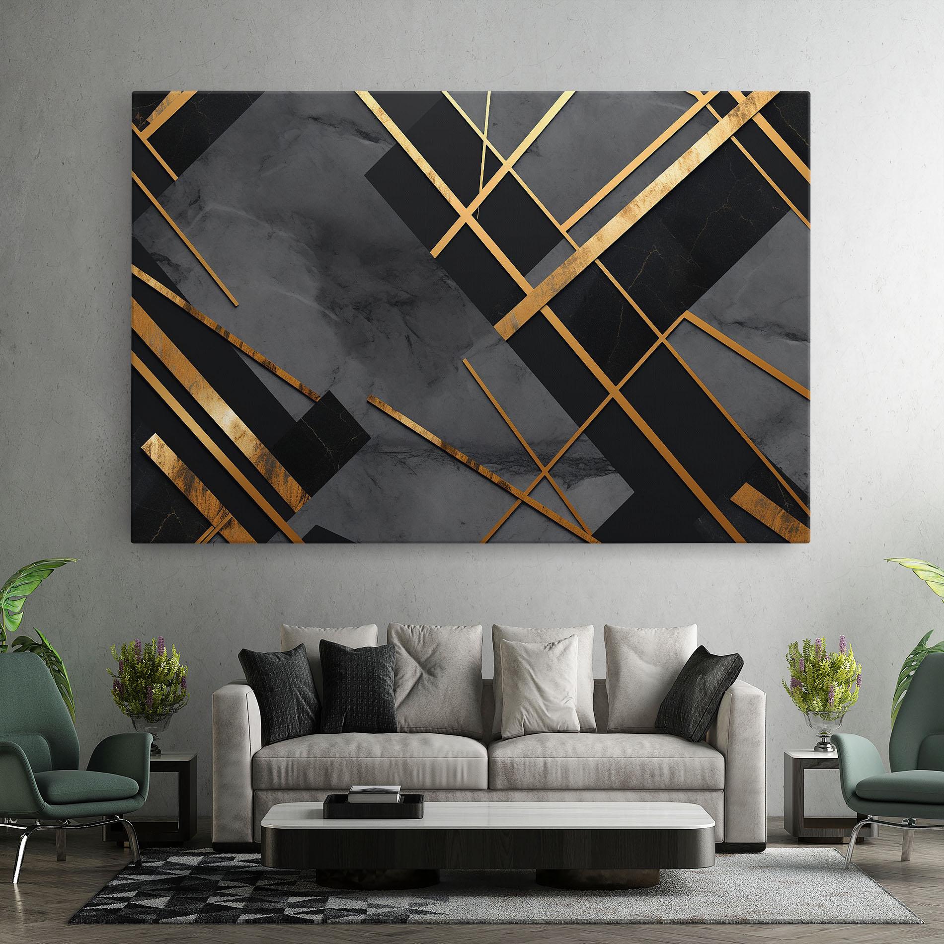 Leinwandbild Grey Painting With Gold Lines mockup 7