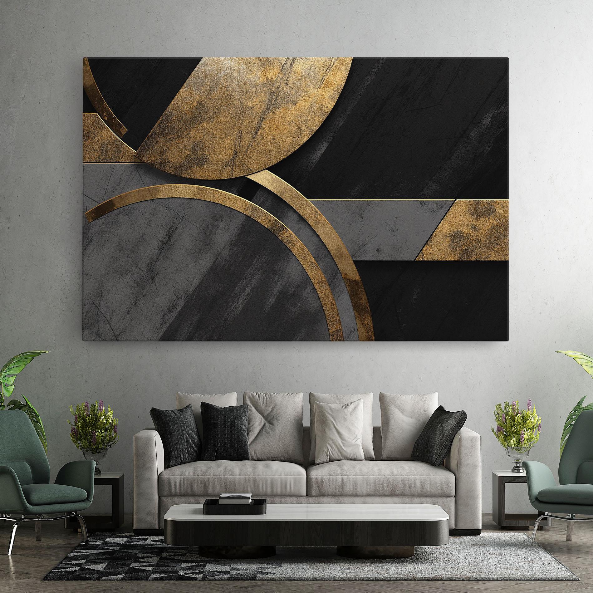 Leinwandbild Grey With Gold Painting mockup 7