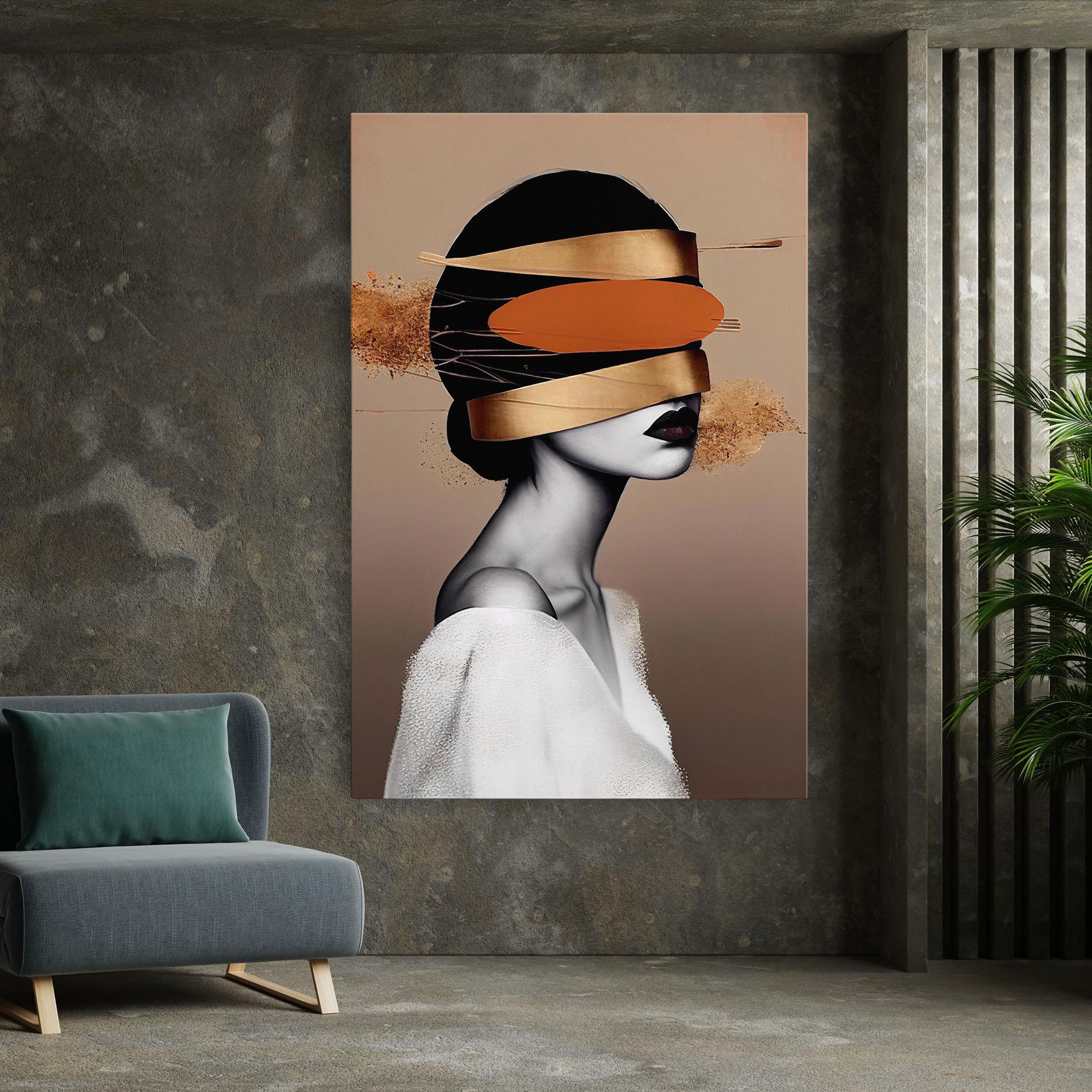 Leinwandbild Woman With Gold Lines mockup 7