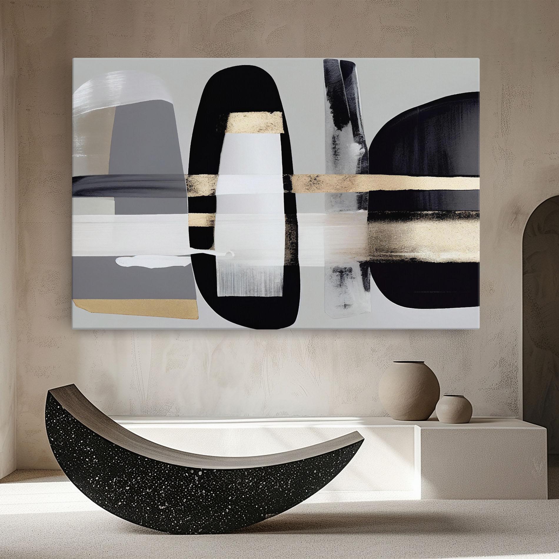 Leinwandbild Abstract Gold Painting With Black mockup 8