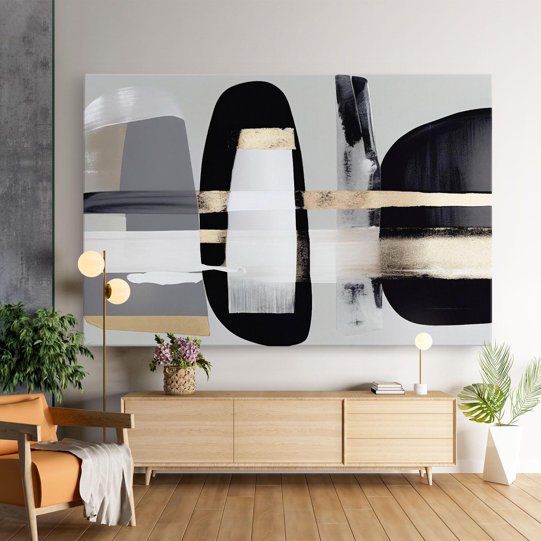 Leinwandbild Abstract Gold Painting With Black mockup 9