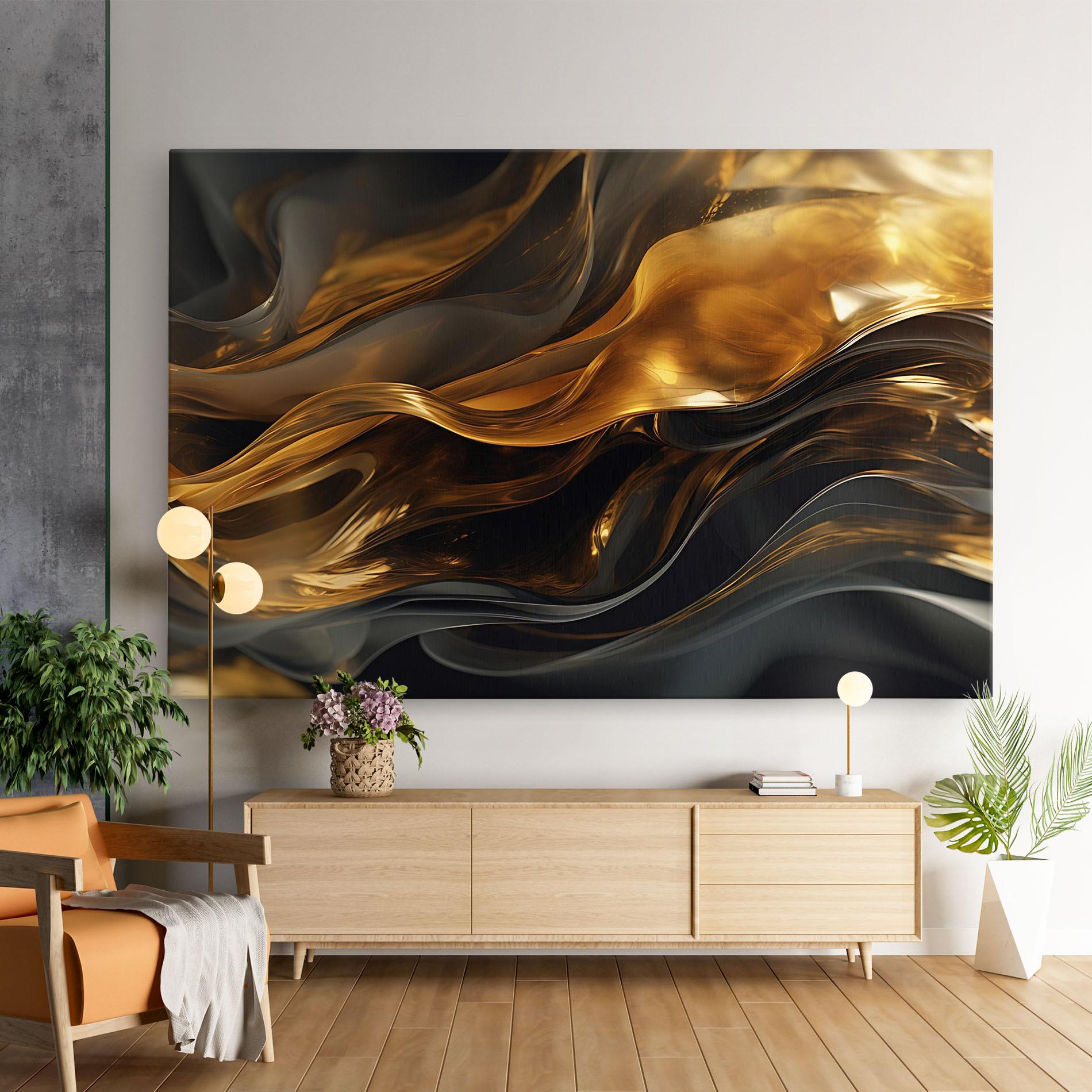 Leinwandbild Gold With Black Wave mockup 9