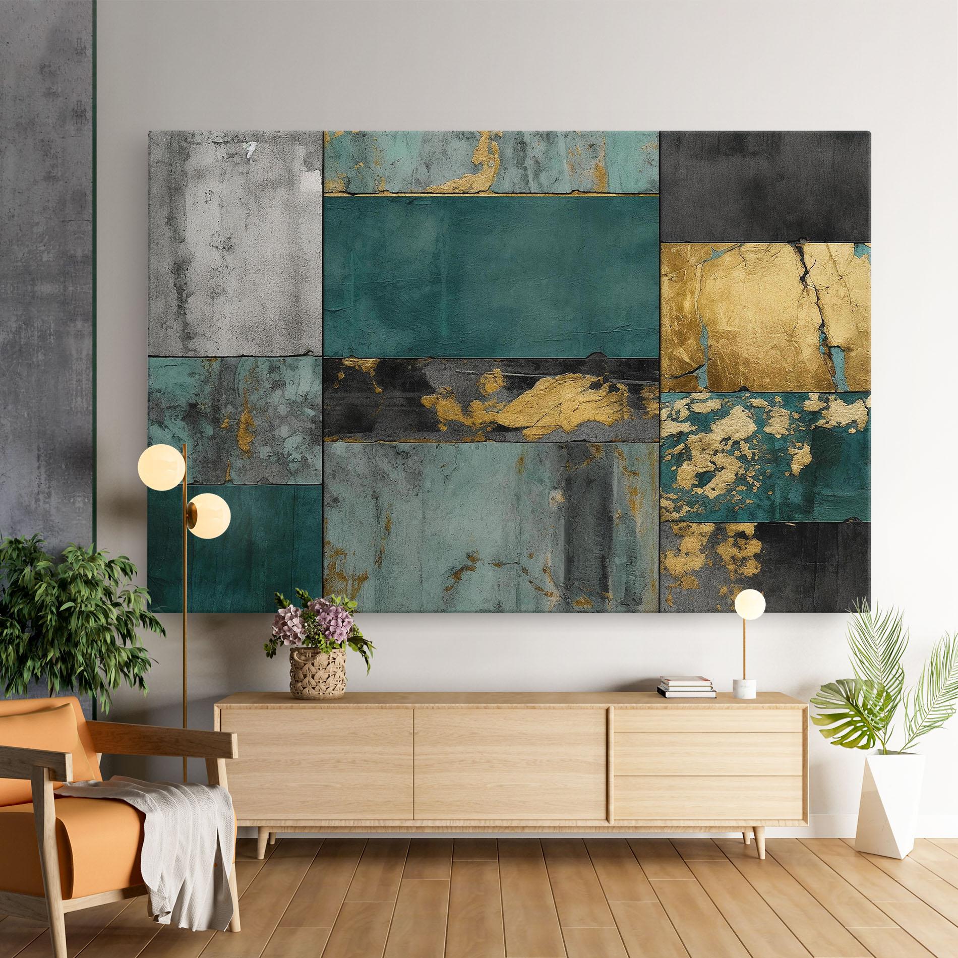 Leinwandbild Golden Green Painting mockup 9