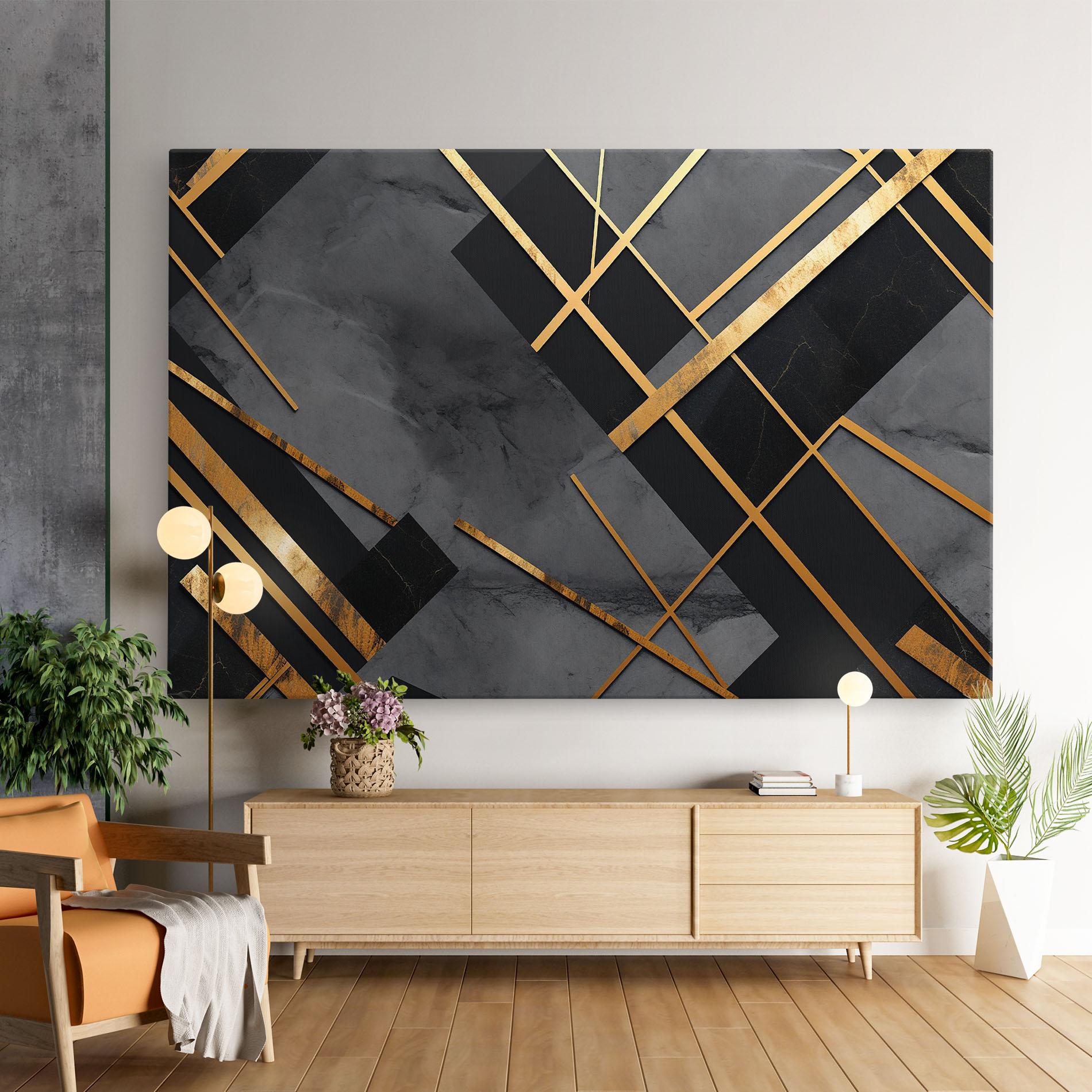 Leinwandbild Grey Painting With Gold Lines mockup 9