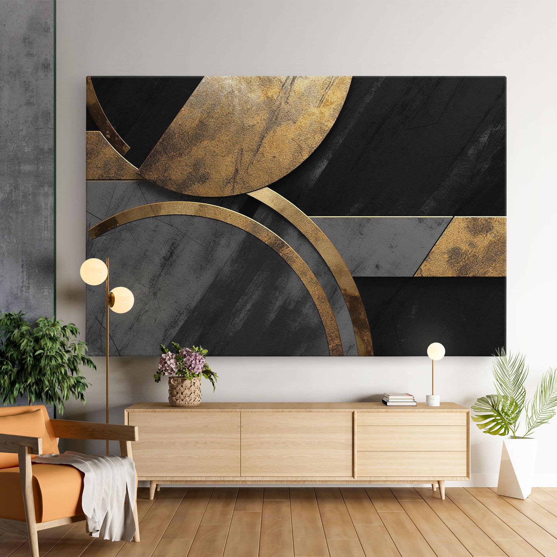 Leinwandbild Grey With Gold Painting mockup 9