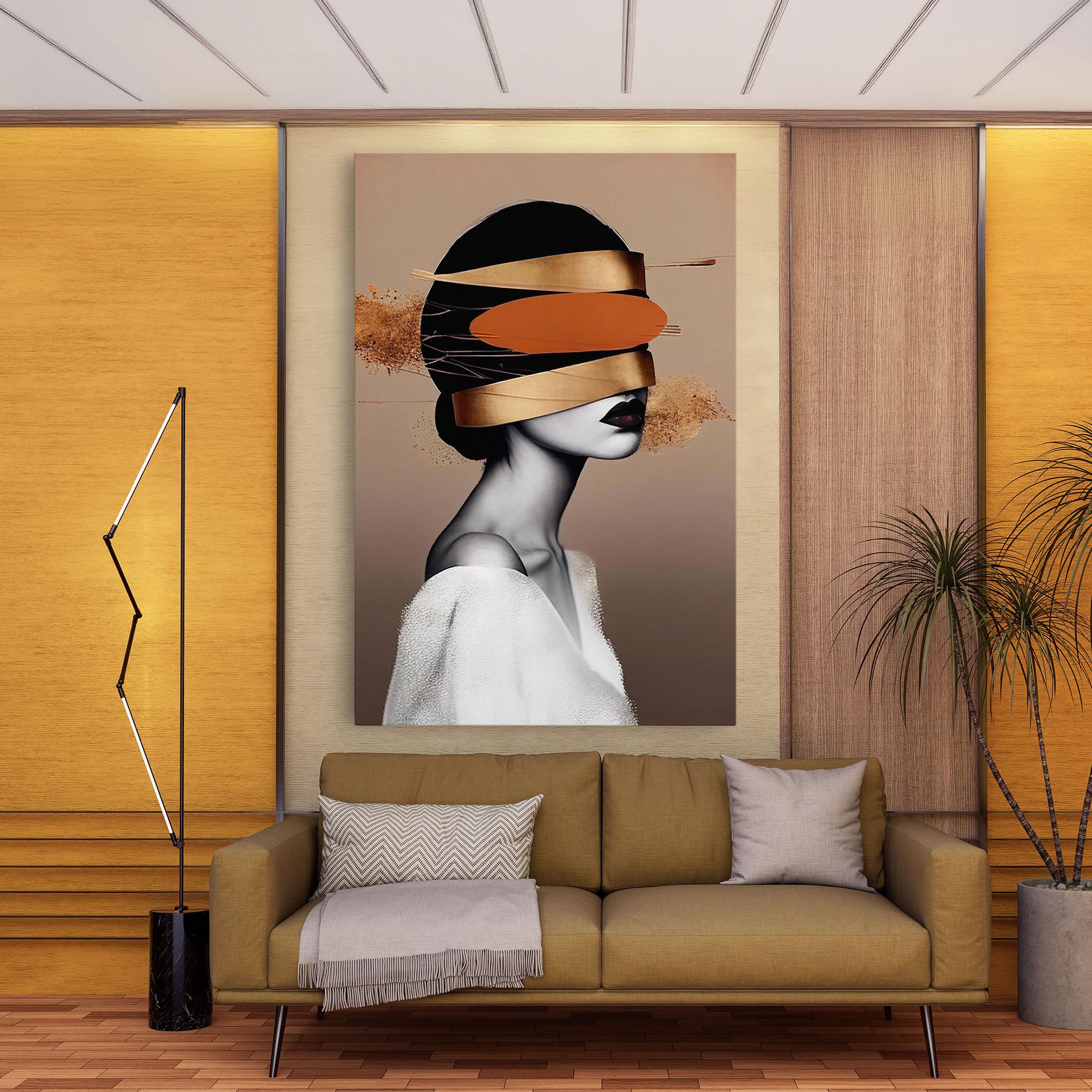 Leinwandbild Woman With Gold Lines mockup 9