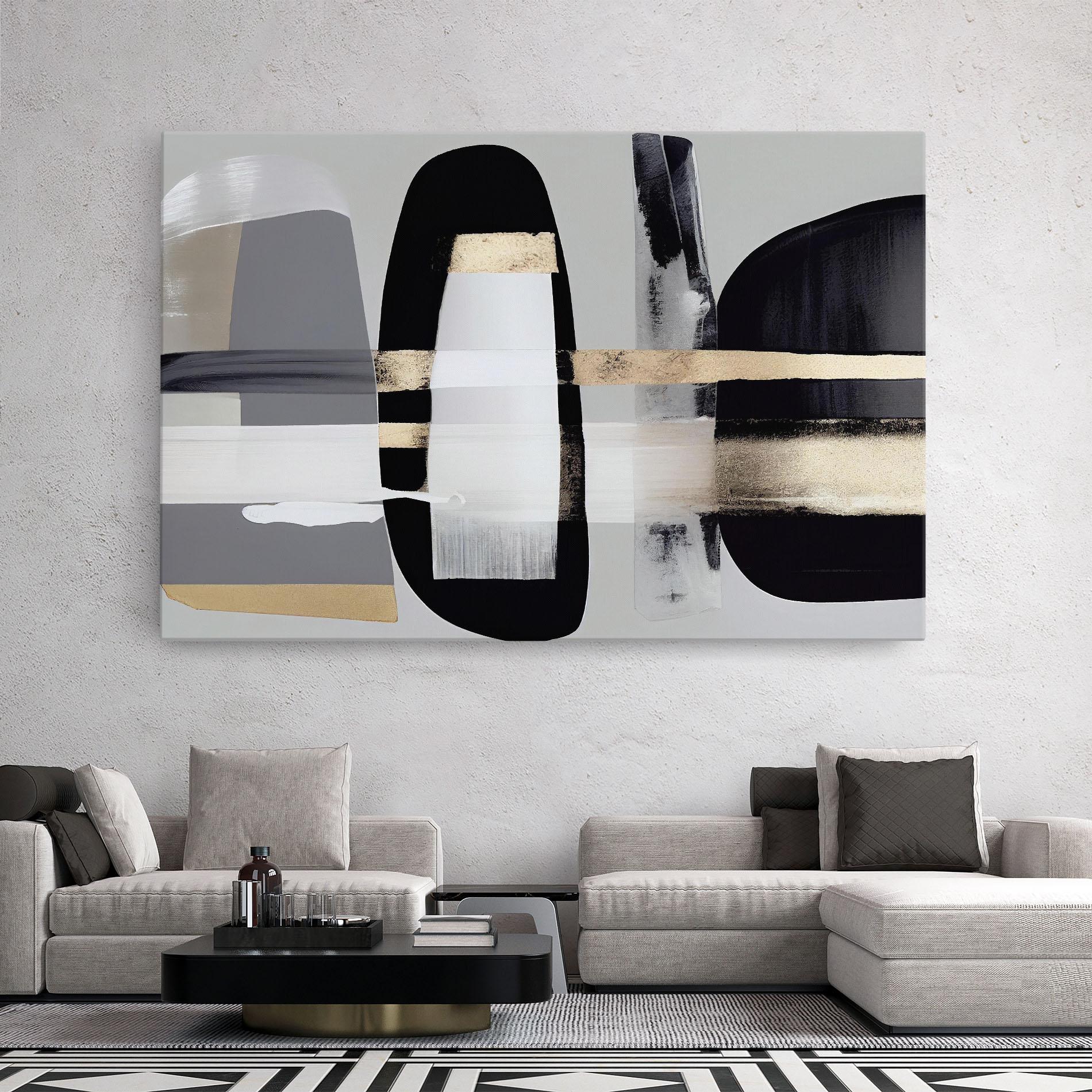 Leinwandbild Abstract Gold Painting With Black mockup 2