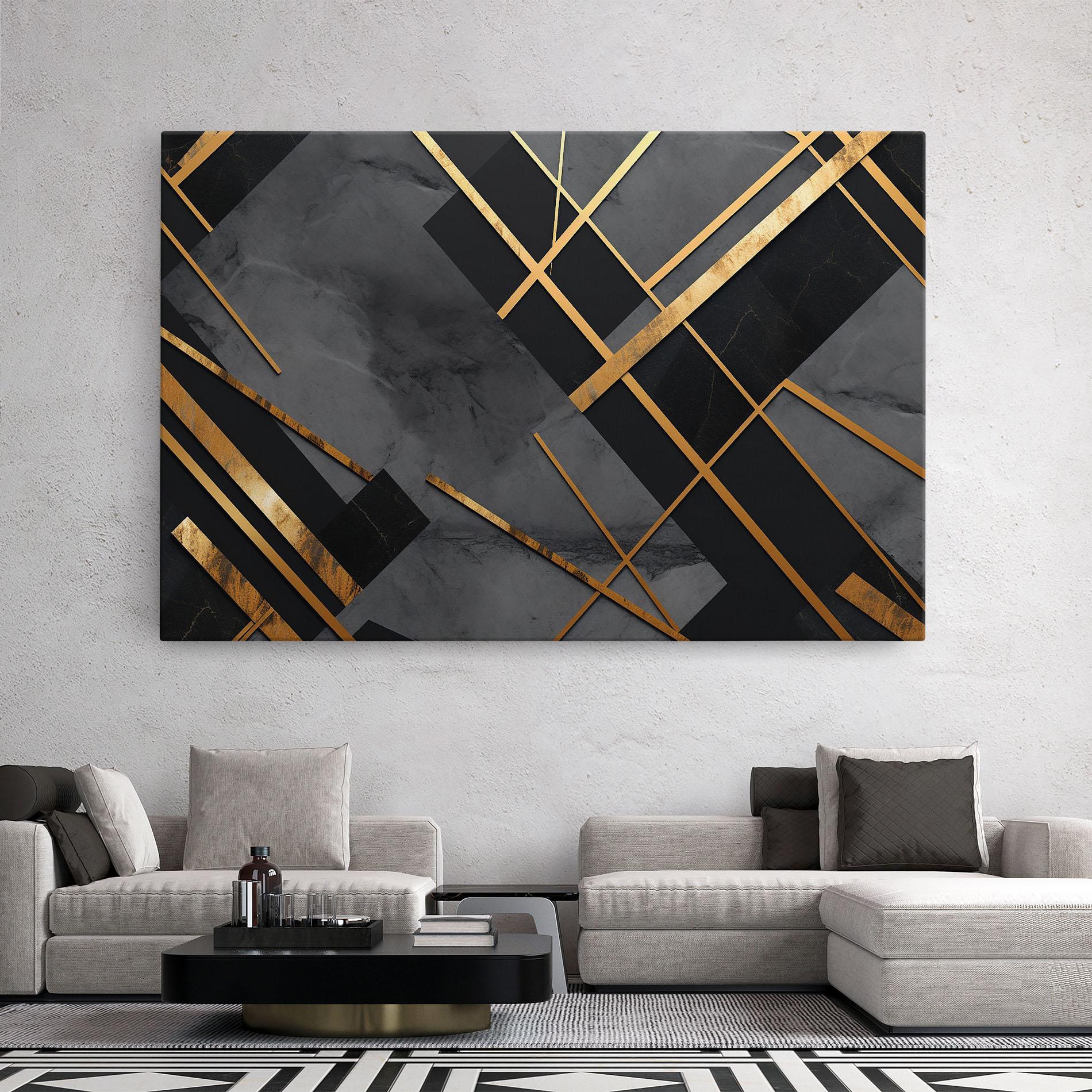 Leinwandbild Grey Painting With Gold Lines mockup 2