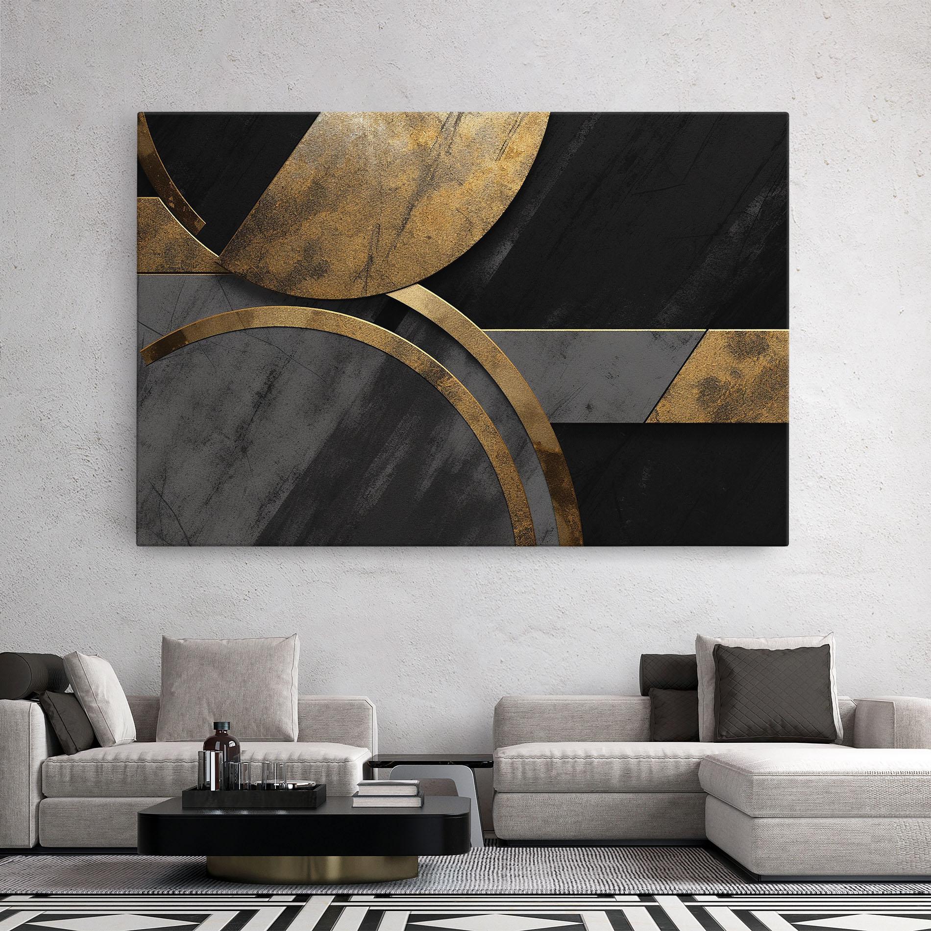 Leinwandbild Grey With Gold Painting mockup 2