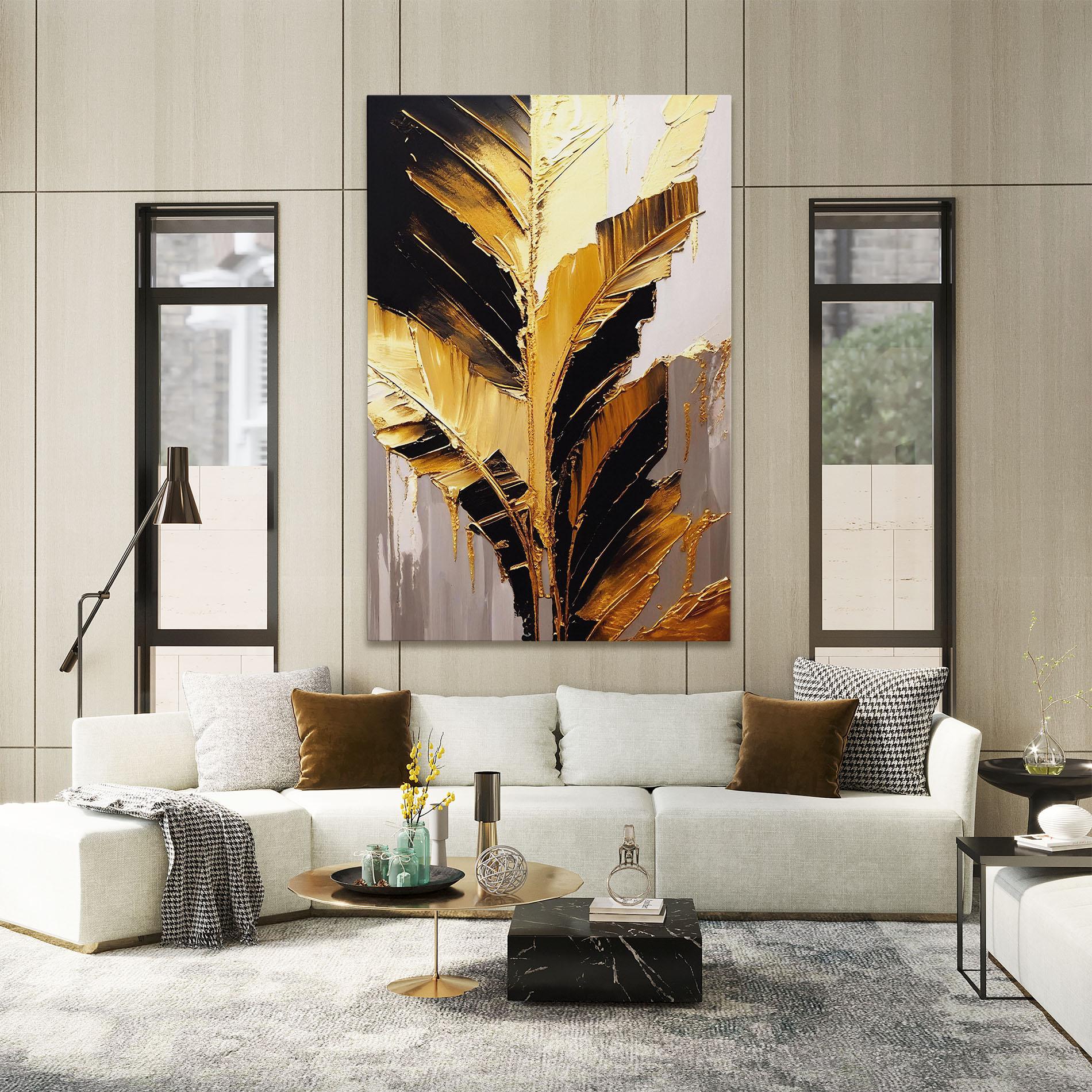 Leinwandbild Balck With Gold Leafs mockup 2