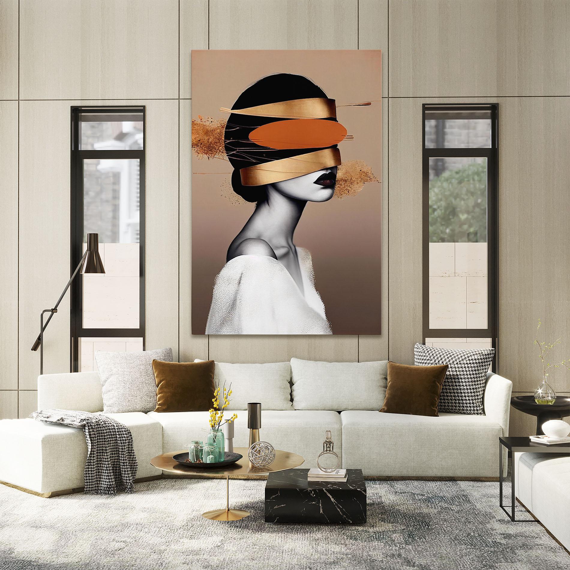 Leinwandbild Woman With Gold Lines mockup 2