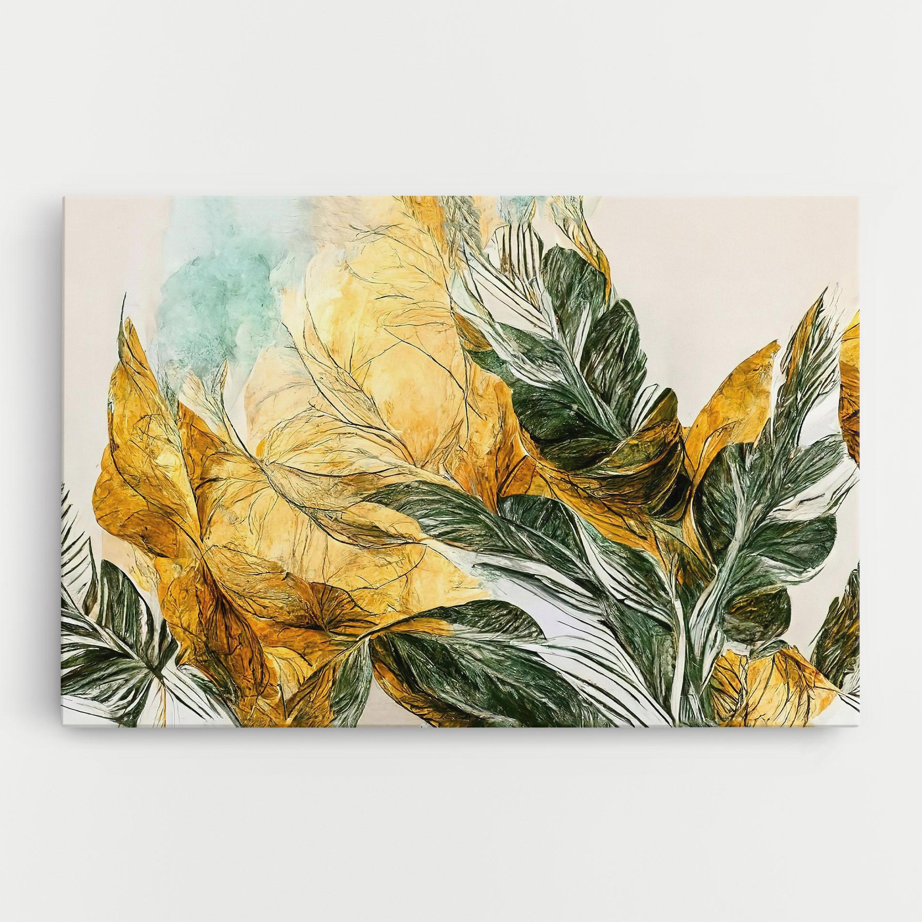 Leinwandbild Gold And Green Leafes mockup 0
