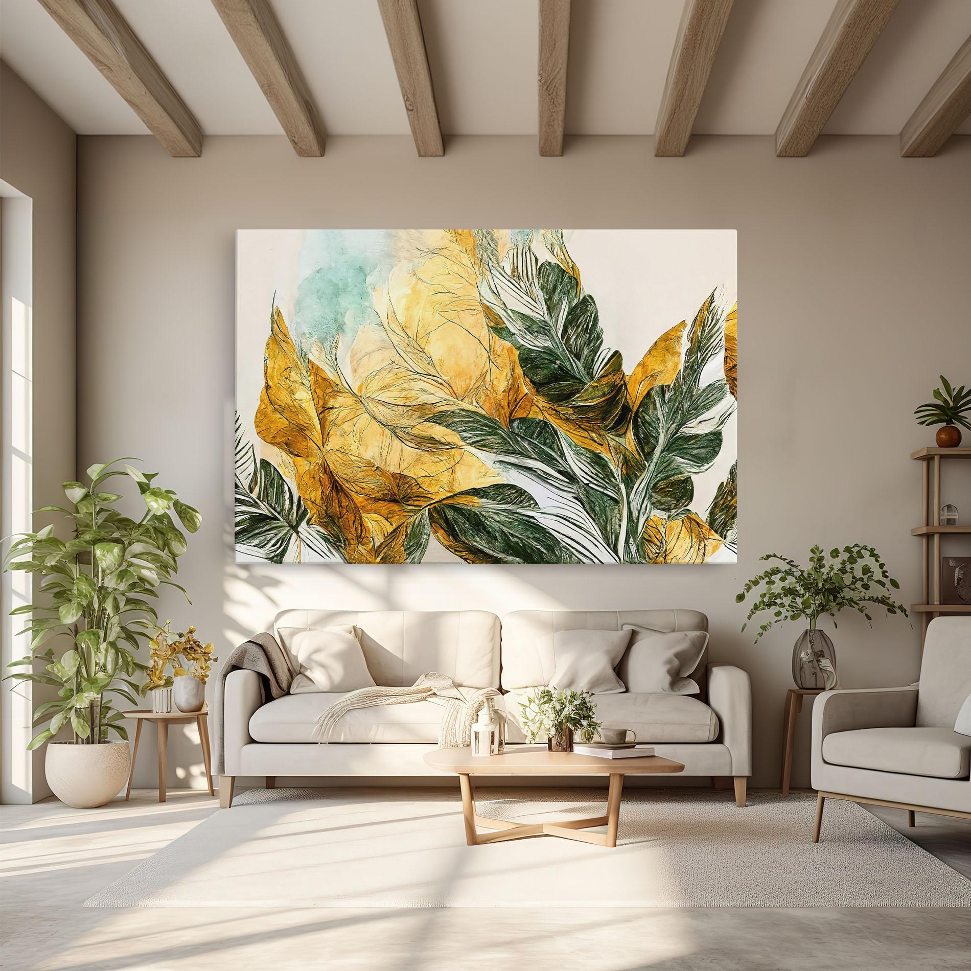 Leinwandbild Gold And Green Leafes mockup 6
