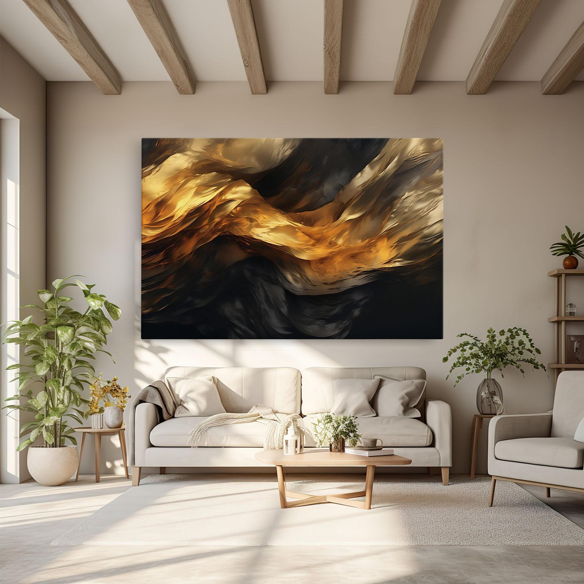 Leinwandbild Golden Waves With Black mockup 6