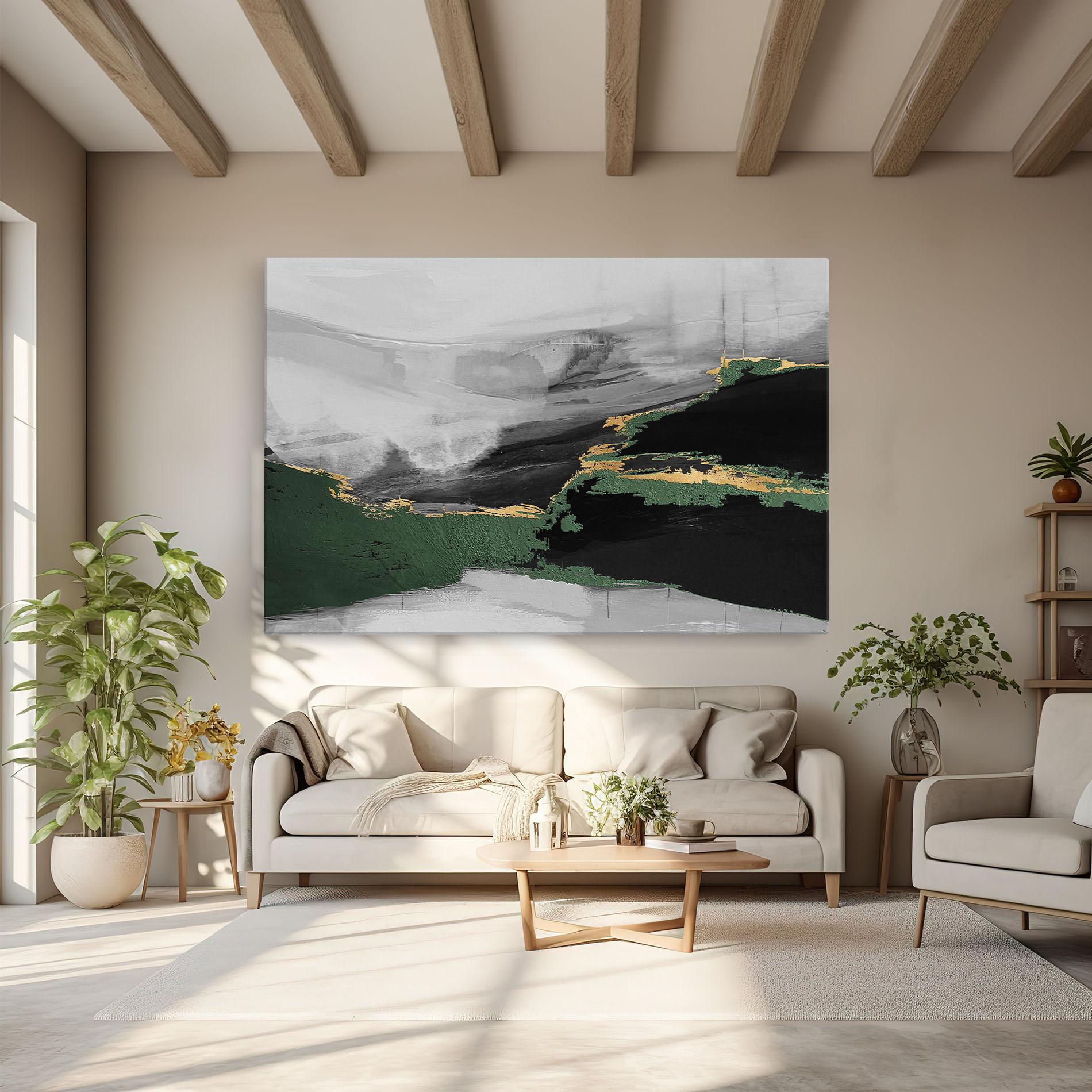 Leinwandbild Grey With Green Painting mockup 6